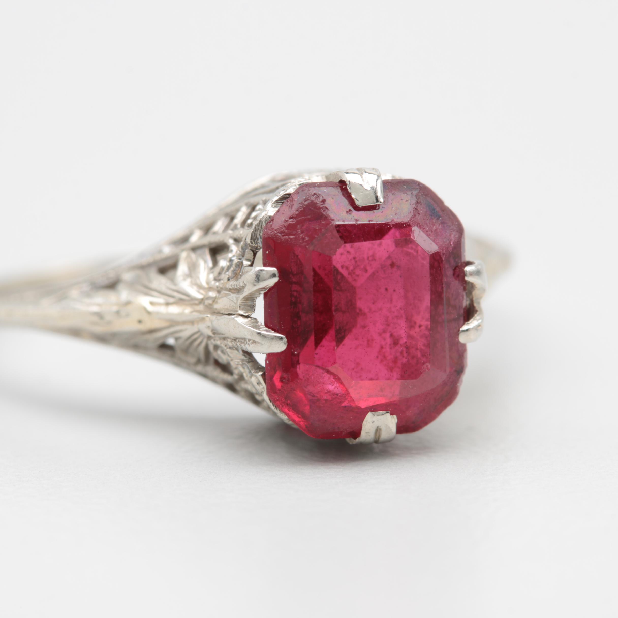 14K White Gold Garnet and Glass Doublet Ring