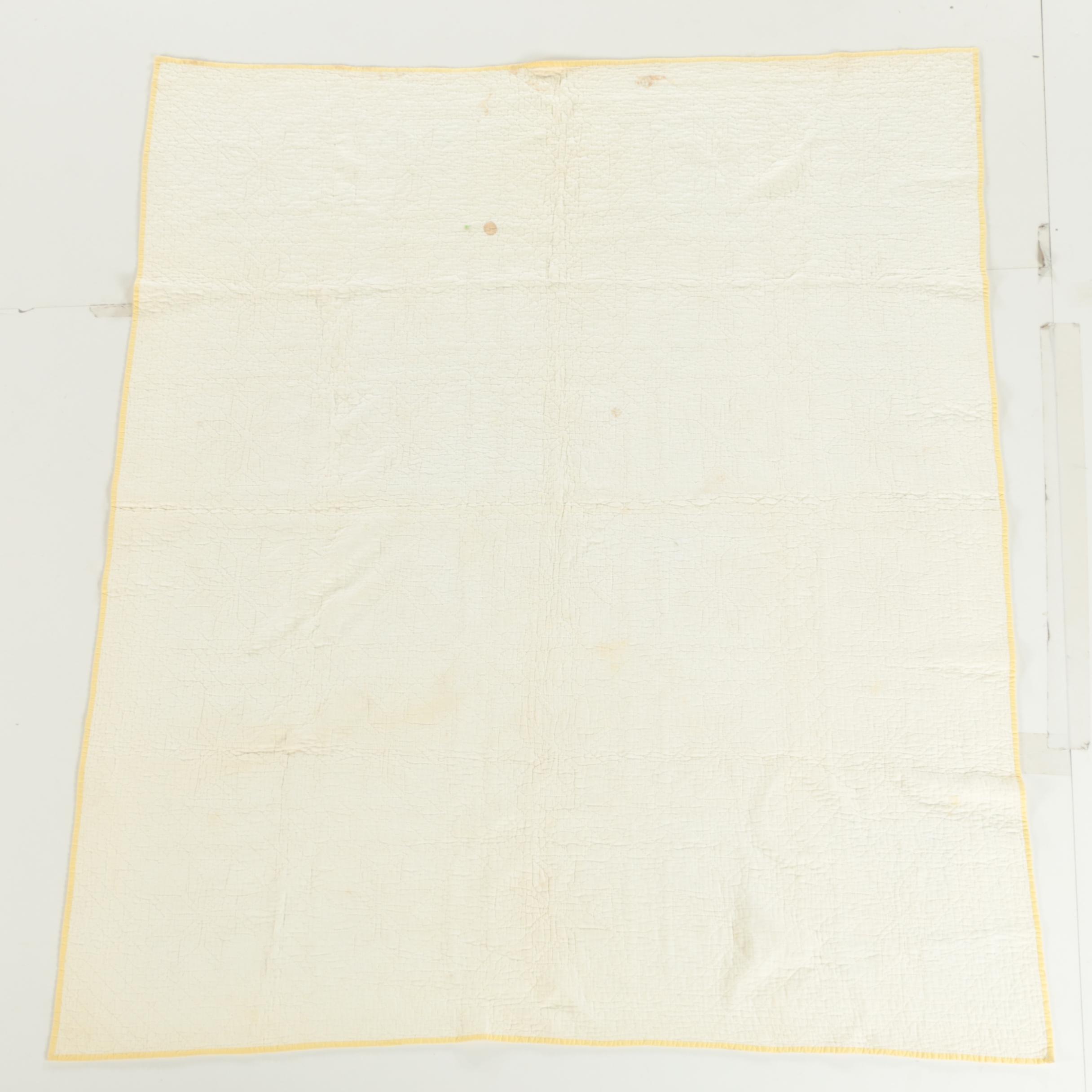 Vintage Handmade Yellow Calico "Eight-Point Star" Quilt