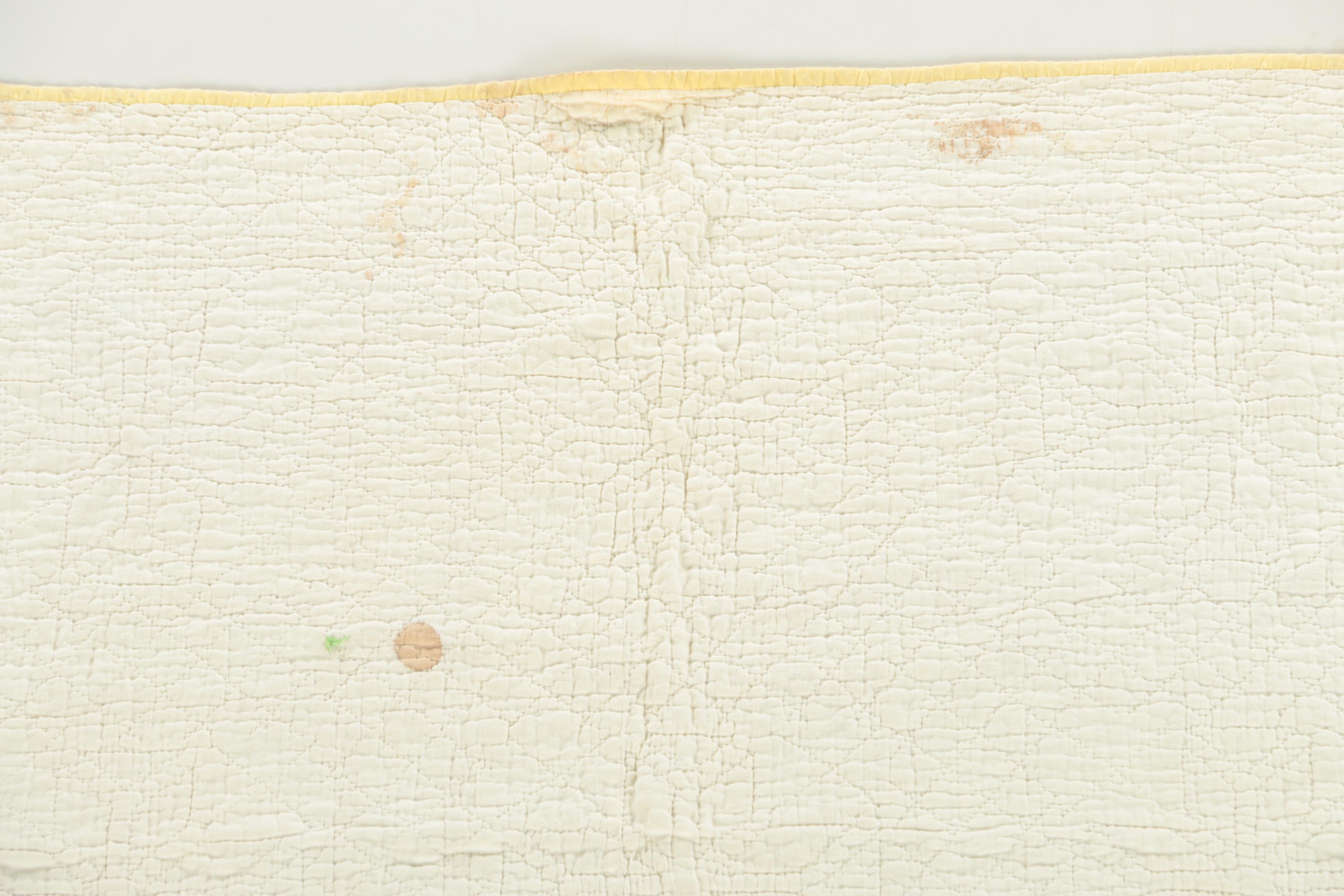 Vintage Handmade Yellow Calico "Eight-Point Star" Quilt