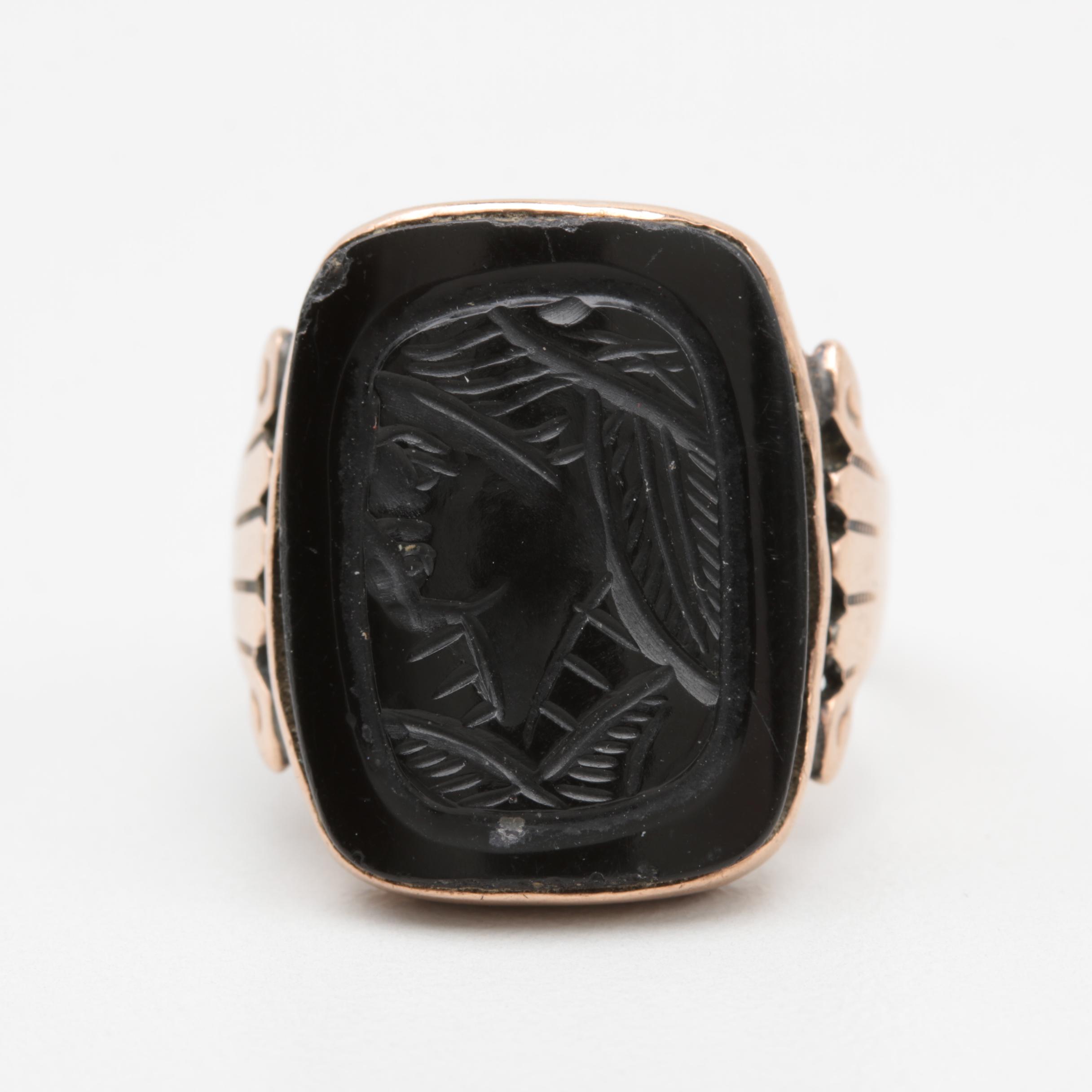Gold Filled Black Onyx Cameo Ring