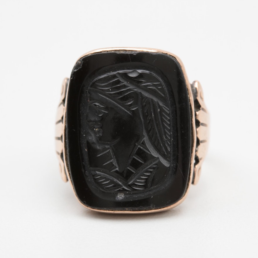 Gold Filled Black Onyx Cameo Ring