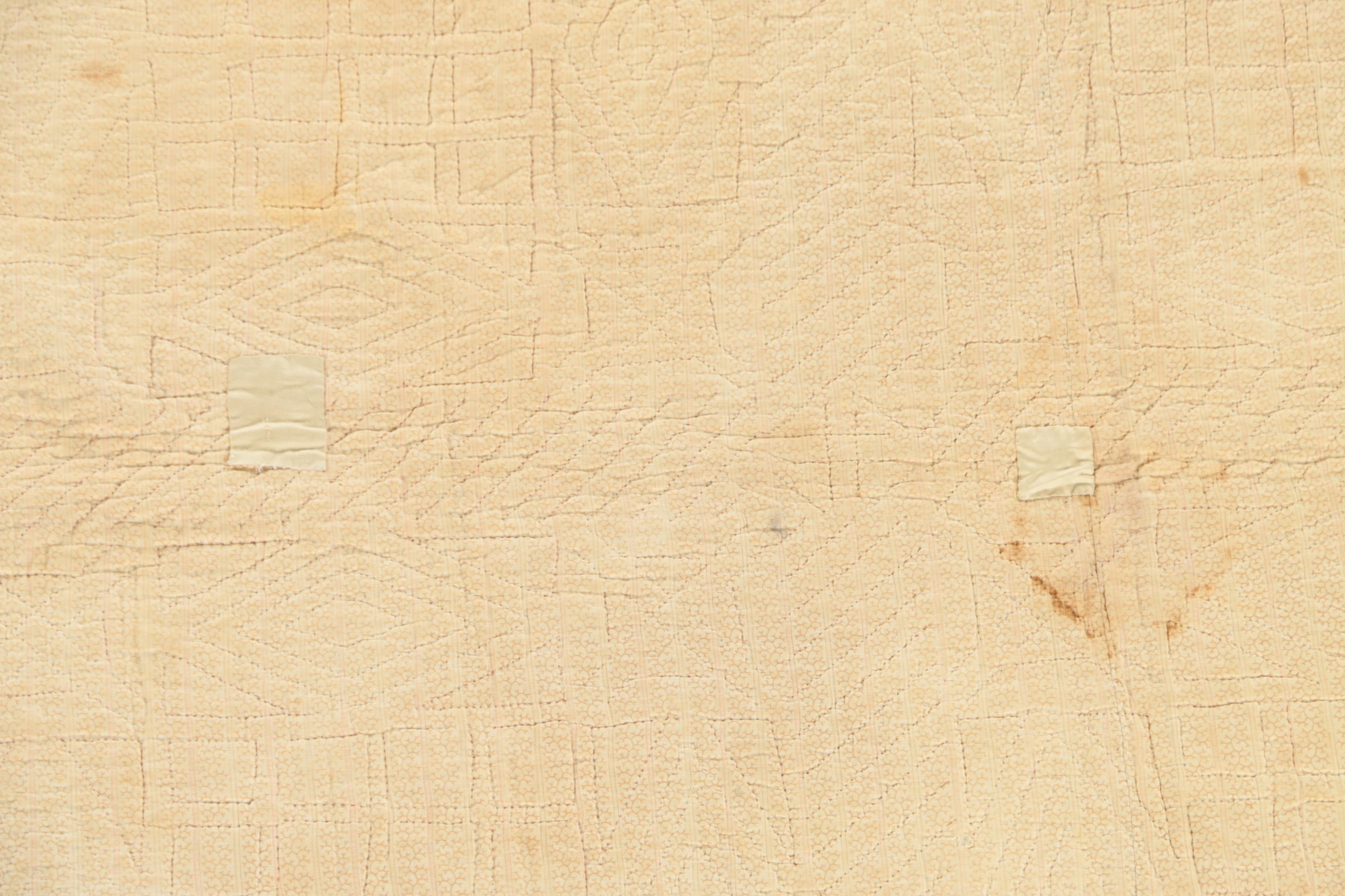 Antique Handmade Red And Cream Quilt