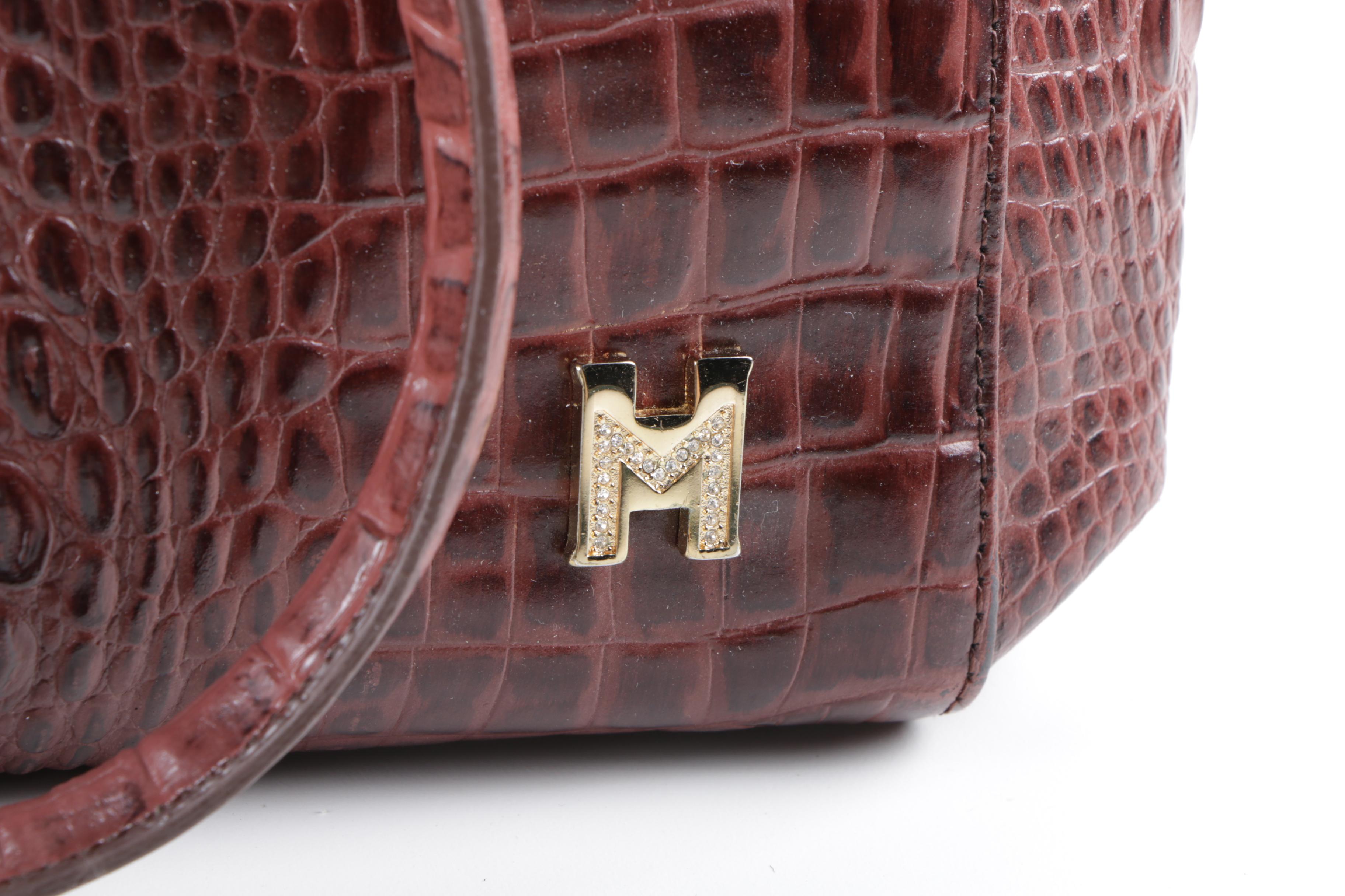 Harry Mason Crocodile Embossed Brown Faux Leather Shoulder Bag
