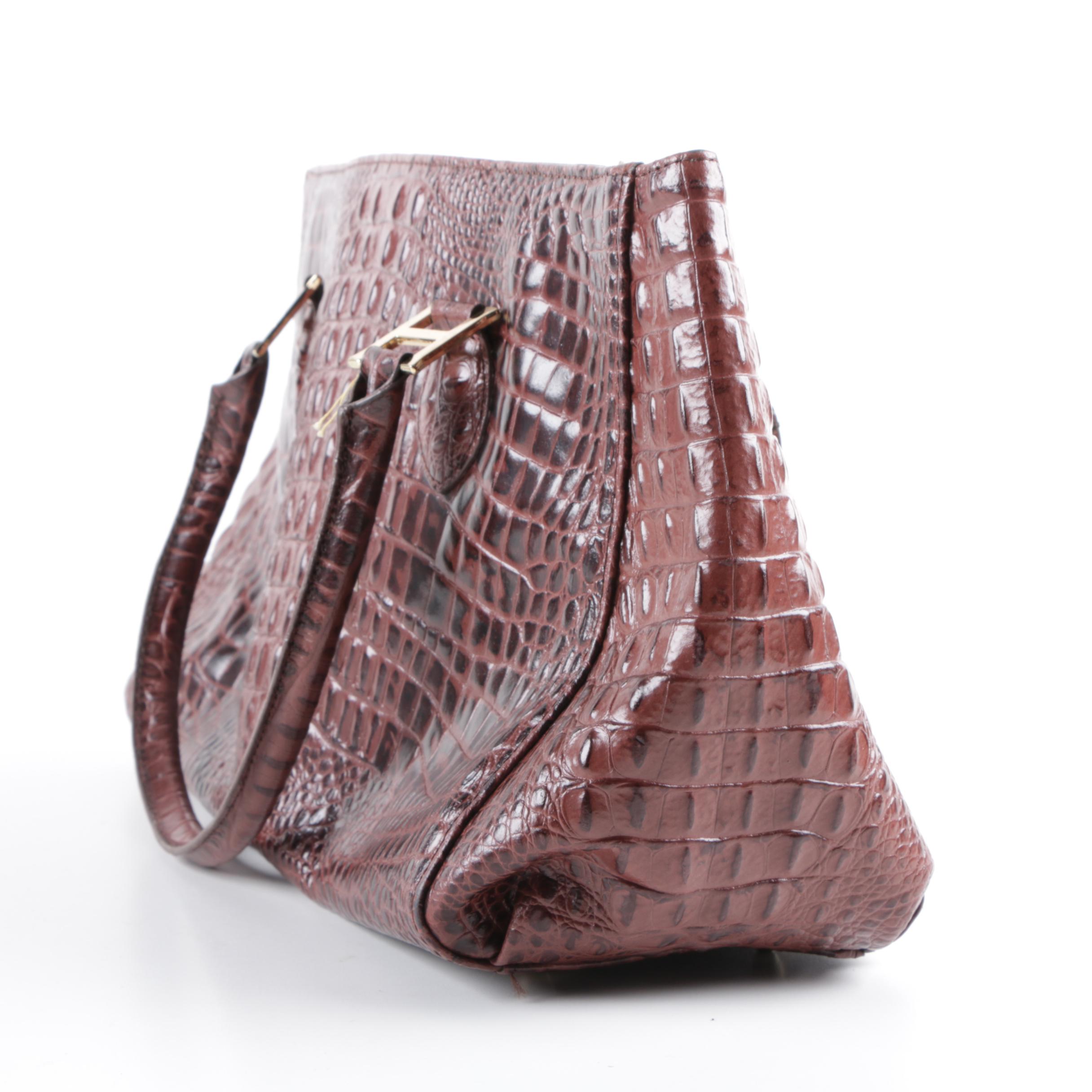 Harry Mason Crocodile Embossed Brown Faux Leather Shoulder Bag