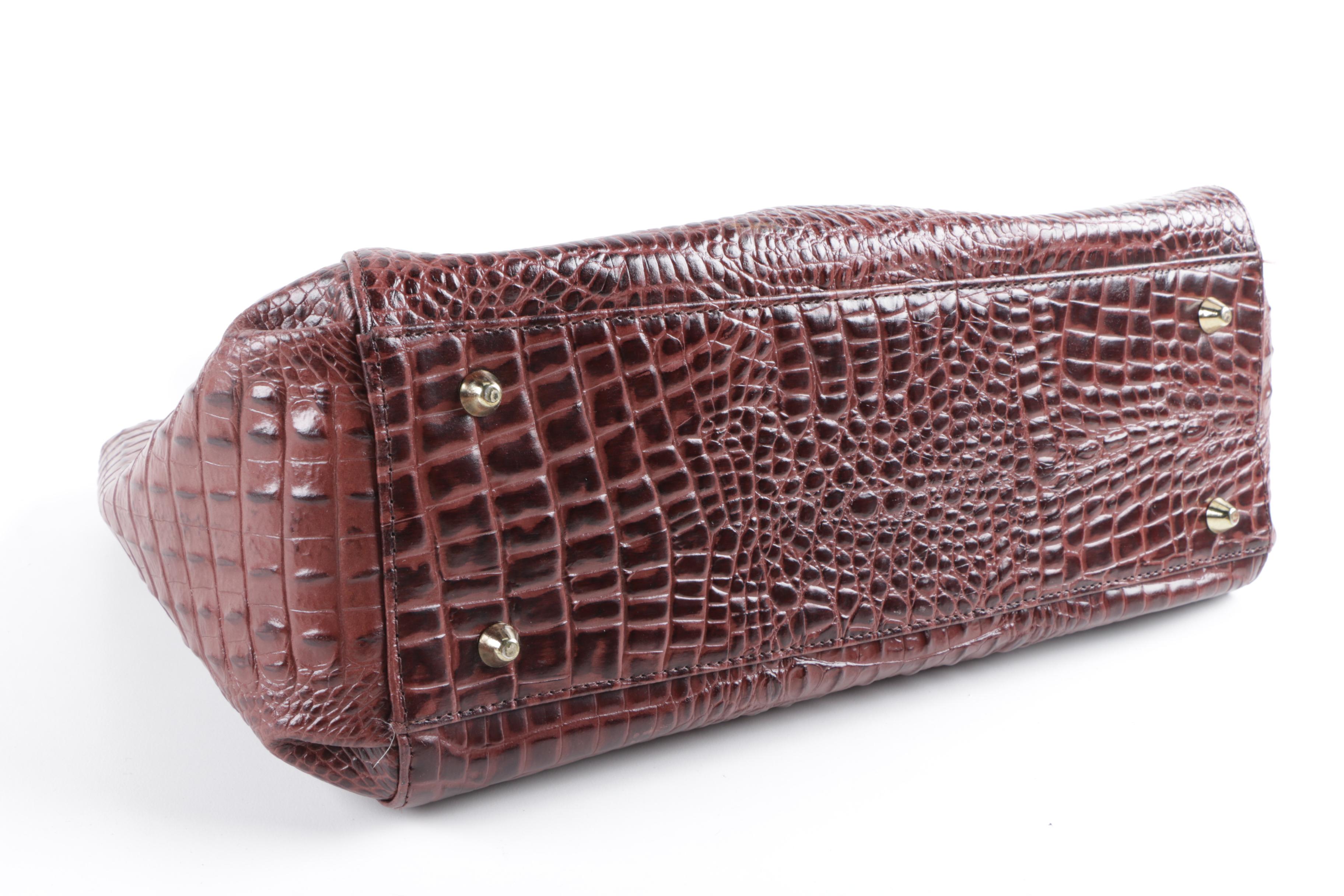 Harry Mason Crocodile Embossed Brown Faux Leather Shoulder Bag