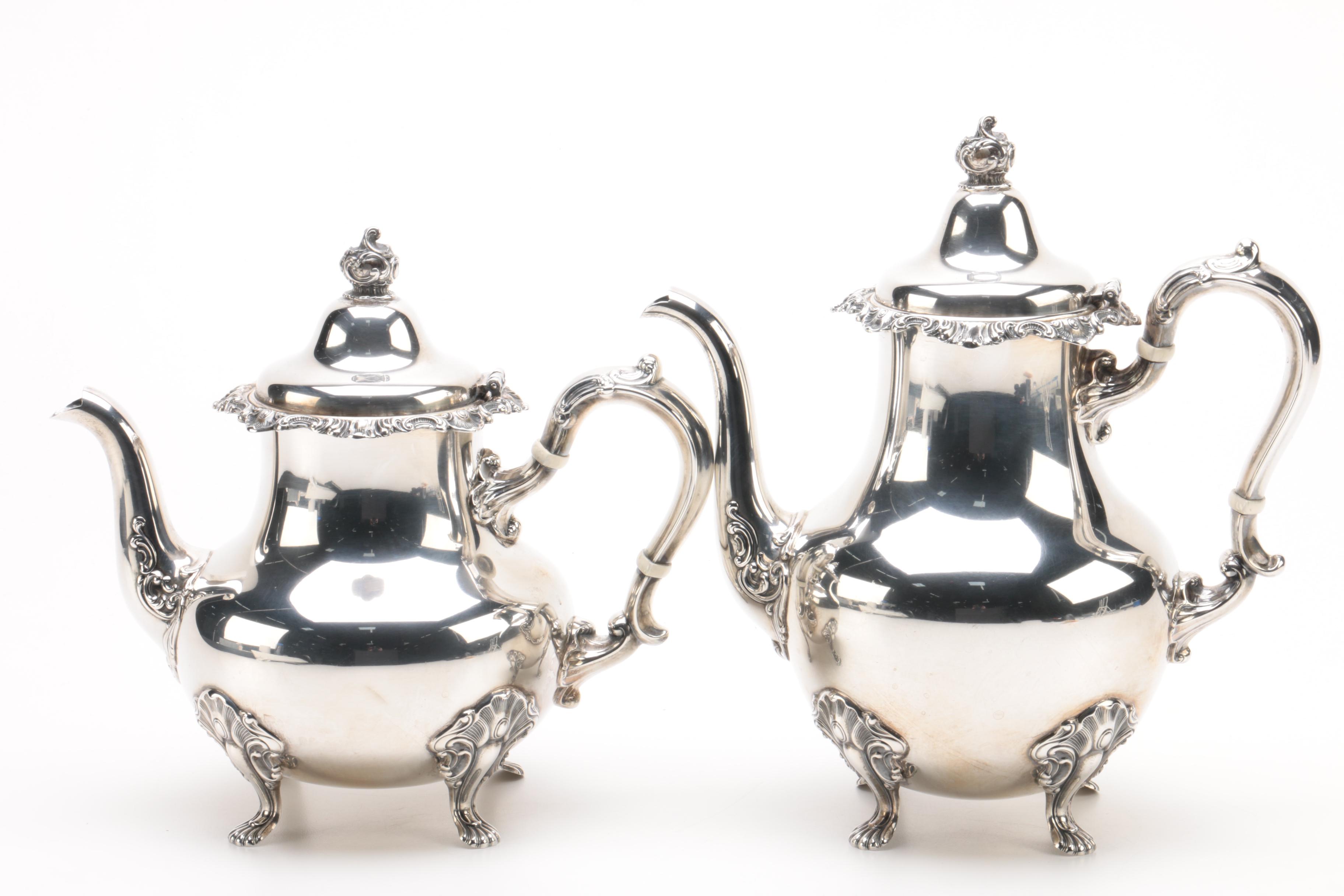 Gorham "Strasbourg" Sterling Silver Tea Set and Silver Plate Tray