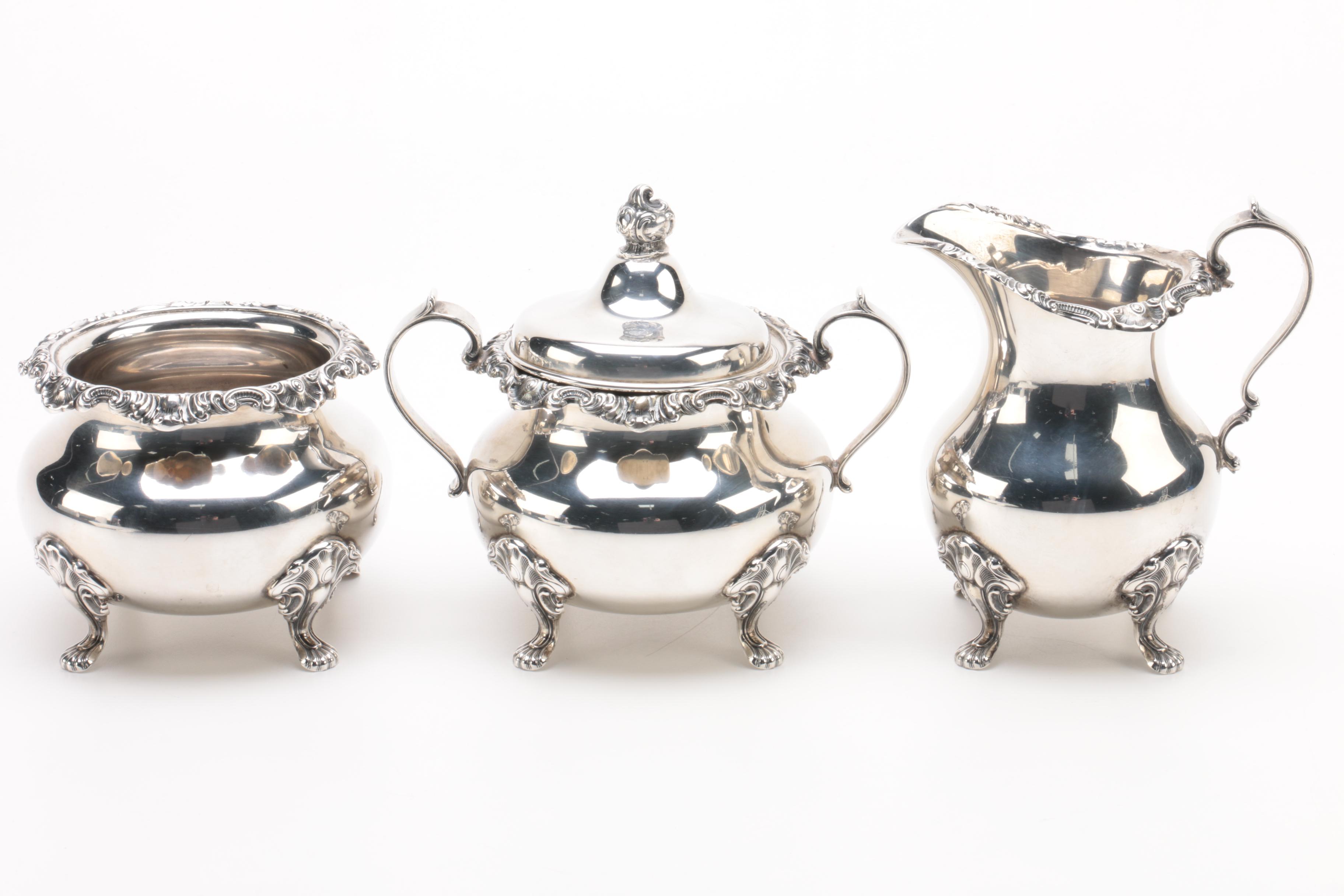 Gorham "Strasbourg" Sterling Silver Tea Set and Silver Plate Tray