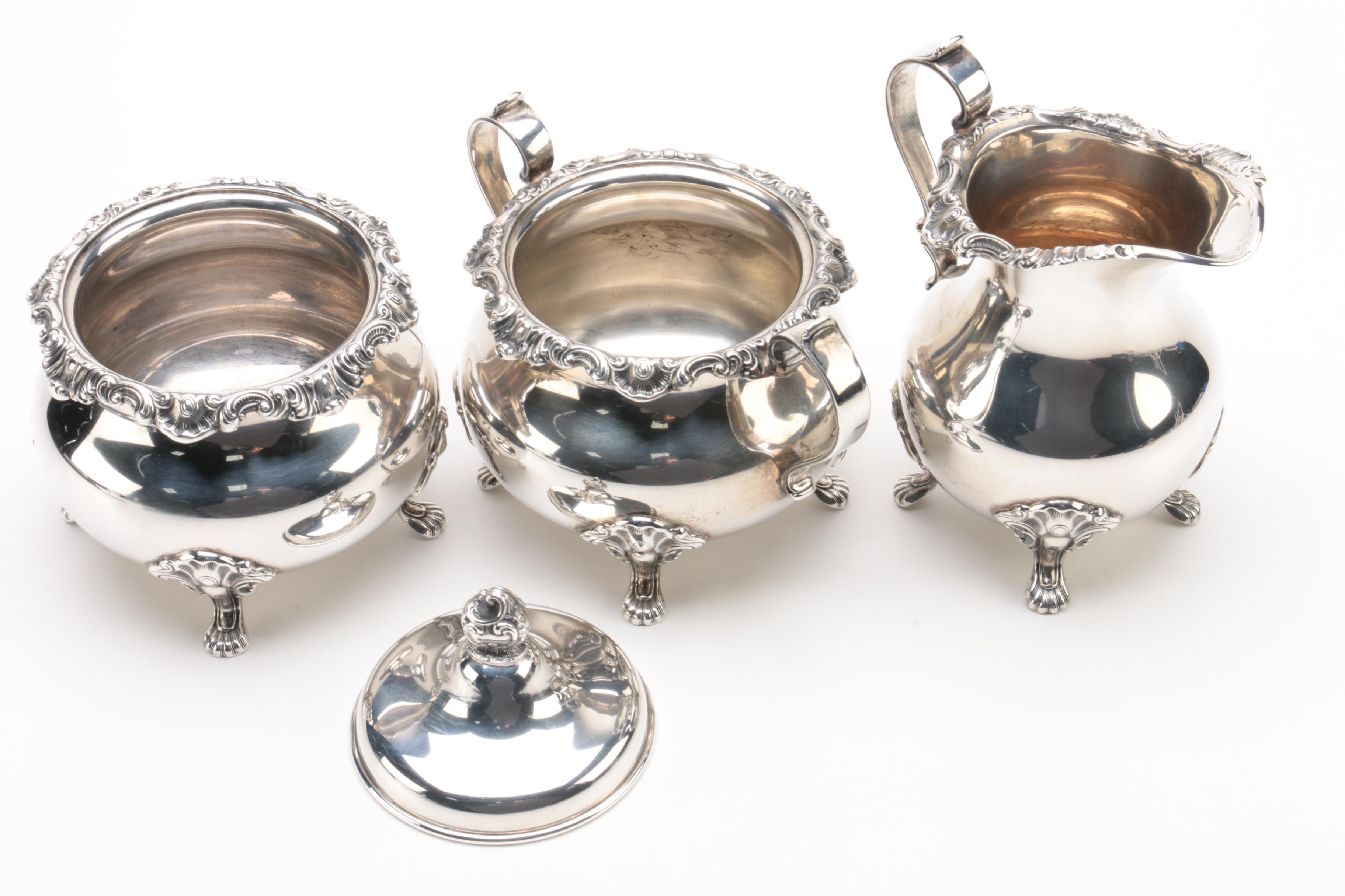 Gorham "Strasbourg" Sterling Silver Tea Set and Silver Plate Tray