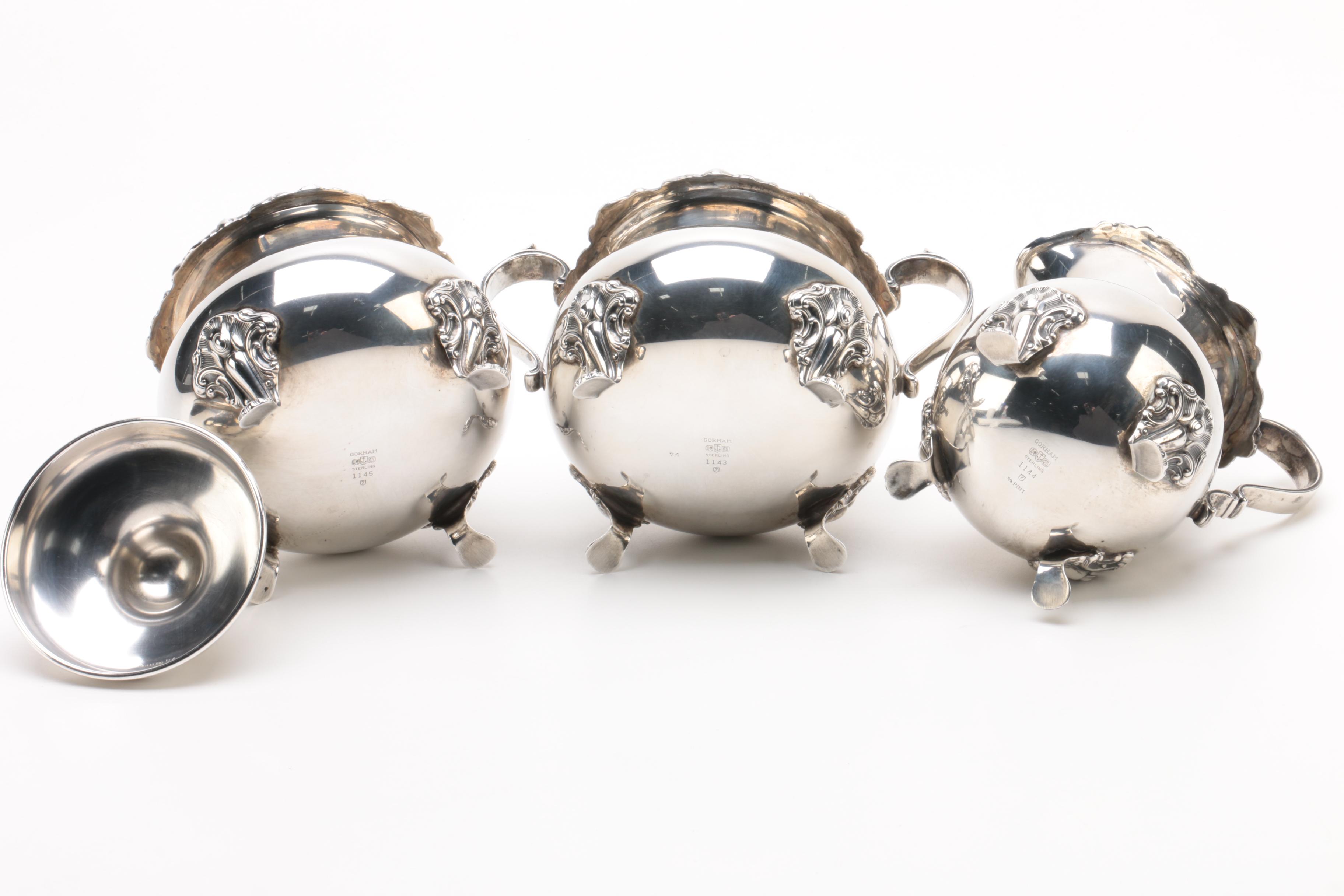 Gorham "Strasbourg" Sterling Silver Tea Set and Silver Plate Tray