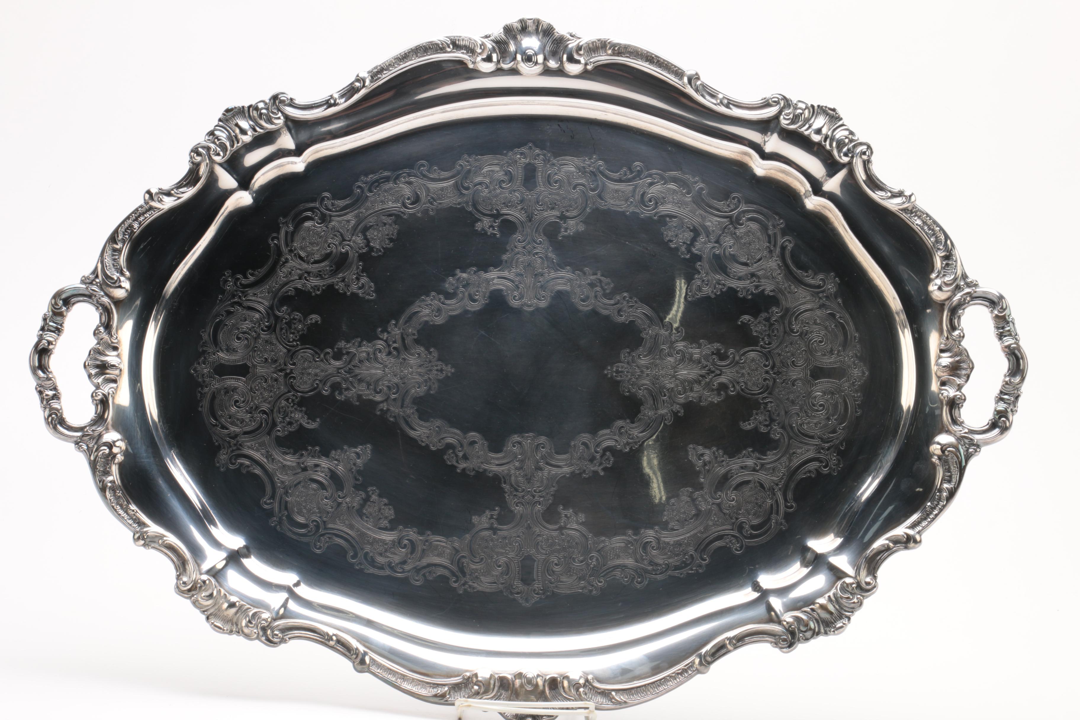 Gorham "Strasbourg" Sterling Silver Tea Set and Silver Plate Tray