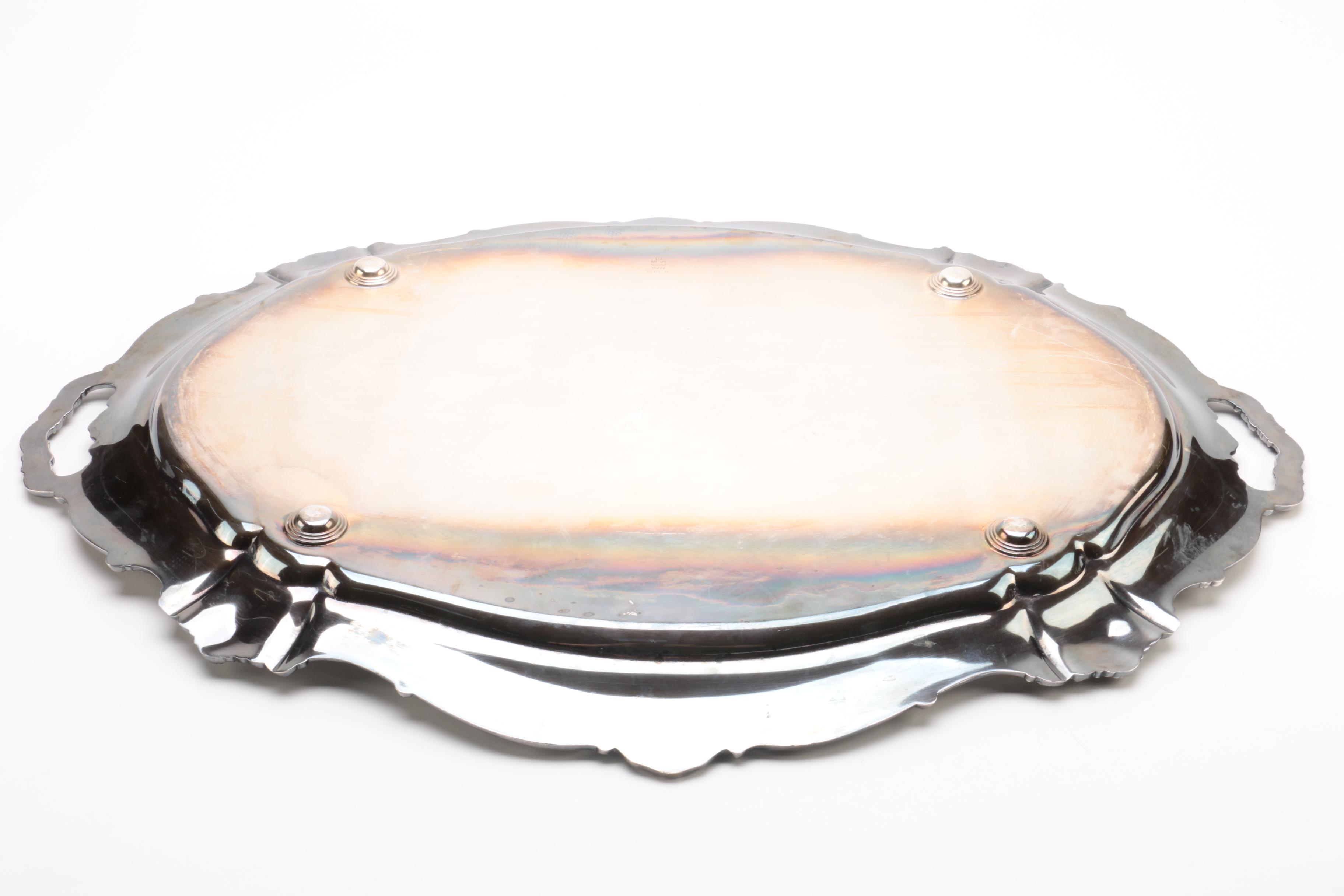 Gorham "Strasbourg" Sterling Silver Tea Set and Silver Plate Tray