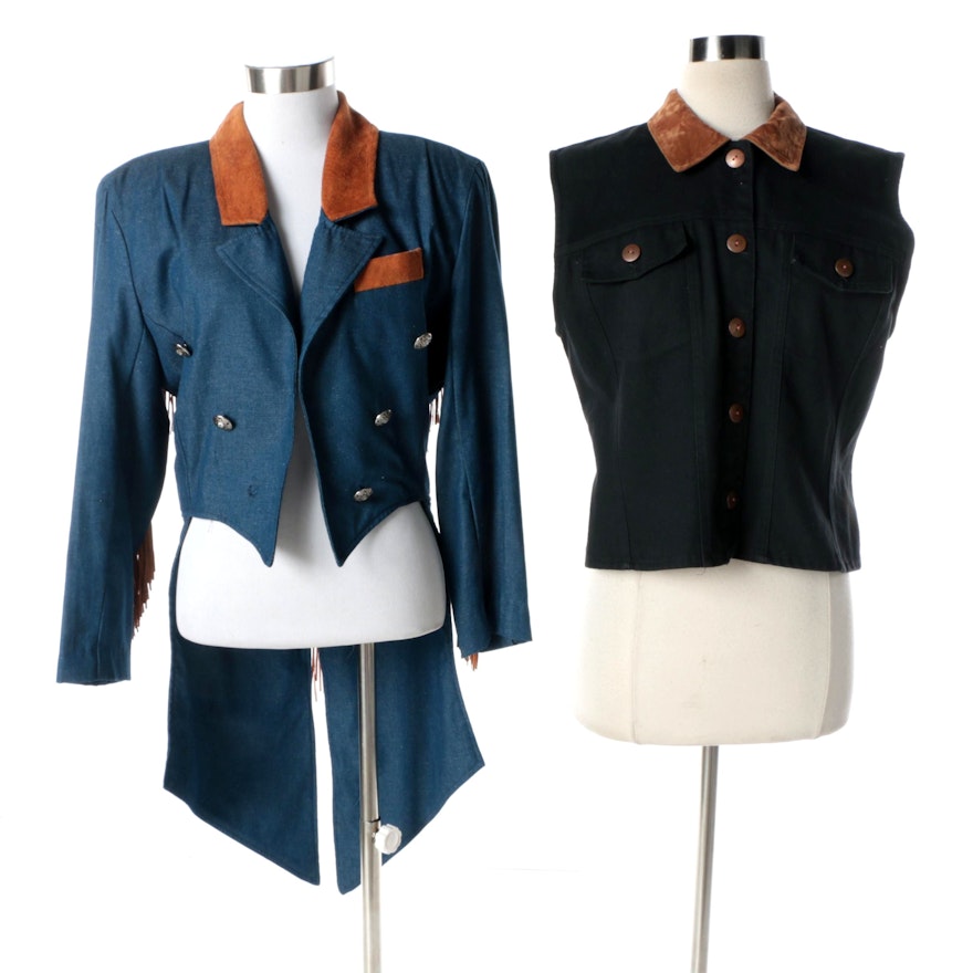 Vintage Liz & Parker Western Cutaway Fringed Jacket and Stonebridge Denim Vest