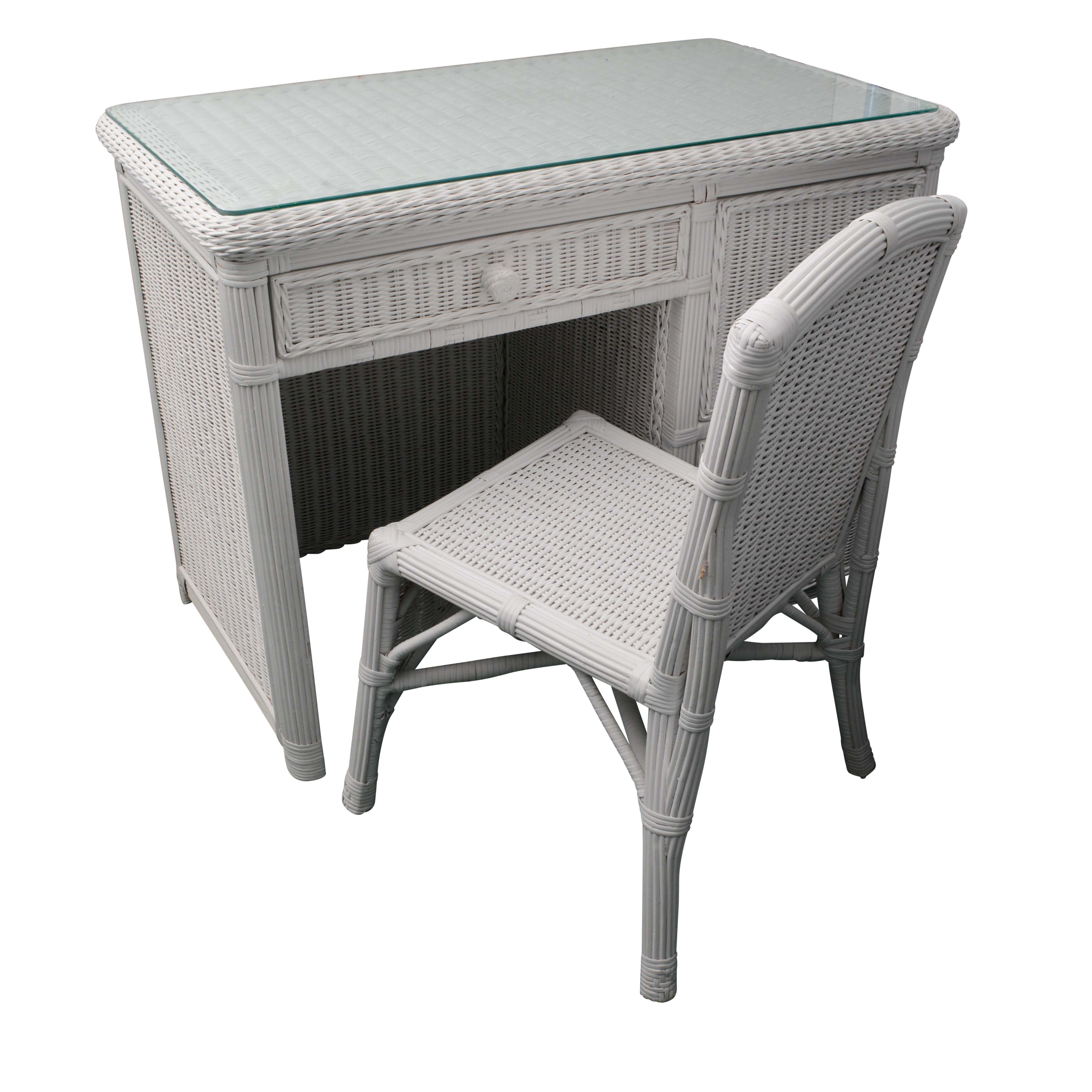White Wicker Desk and Chair