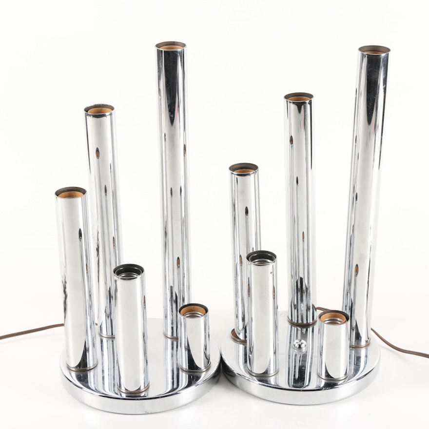 Mid Century Modern Style Graduated Chrome Table Lamps
