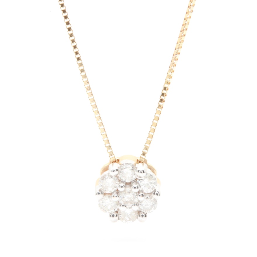 14K Yellow Gold Diamond Pendant Necklace with 14K White Gold Accents