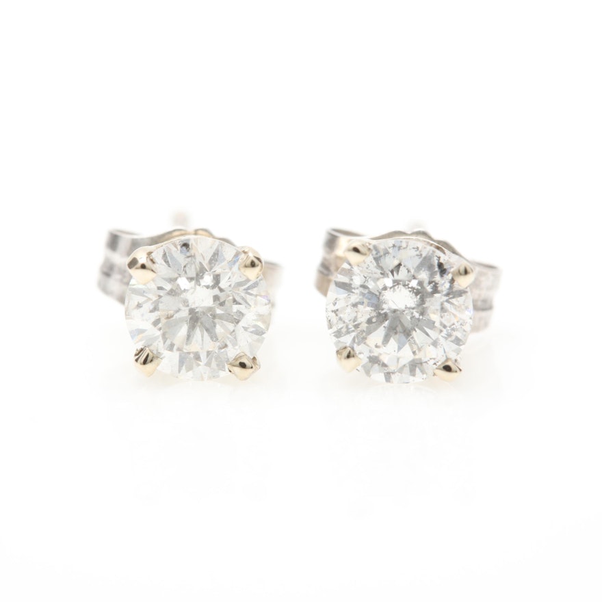 14K White Gold Diamond Stud Earrings with 18K White Gold Backs