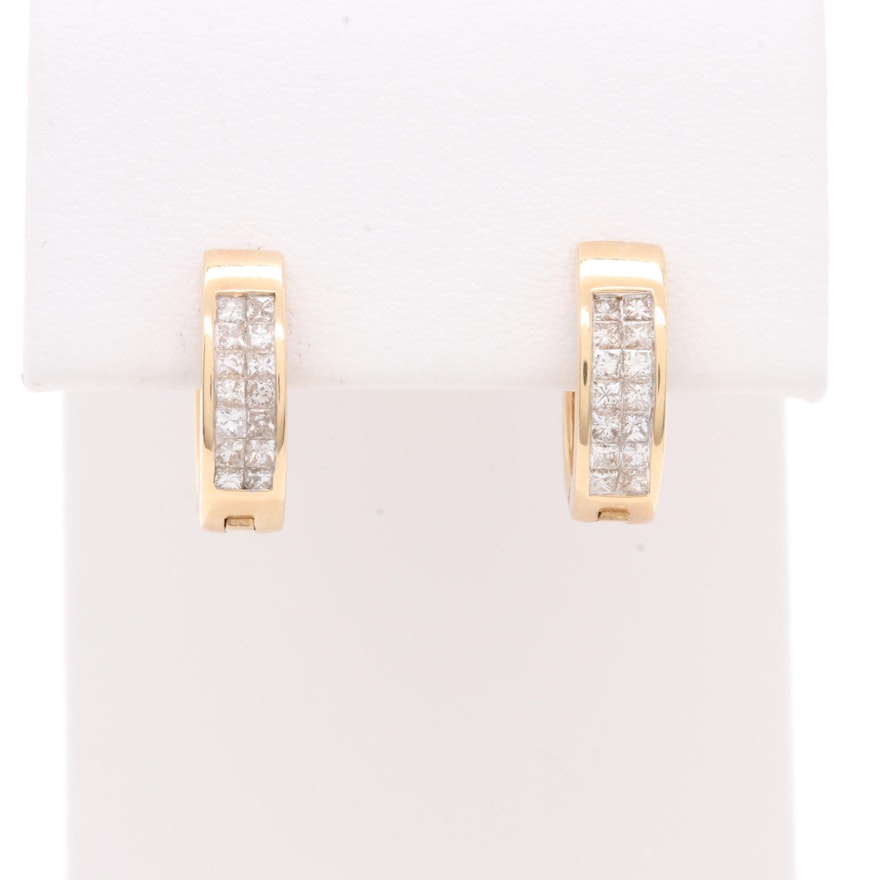 14K Yellow Gold Diamond Hoop Earrings