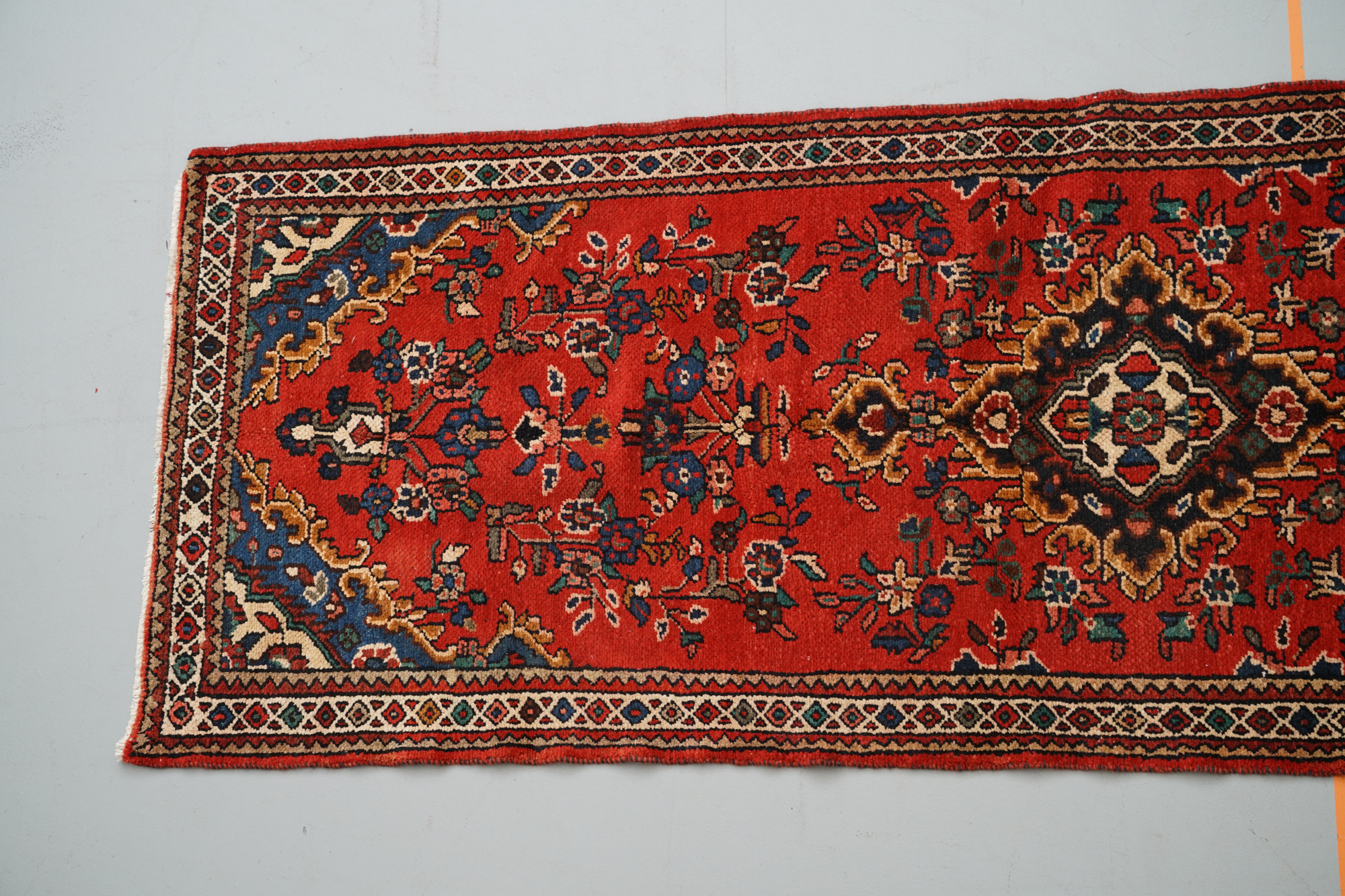 Hand-Knotted Persian Hamadan Wool Carpet Runner