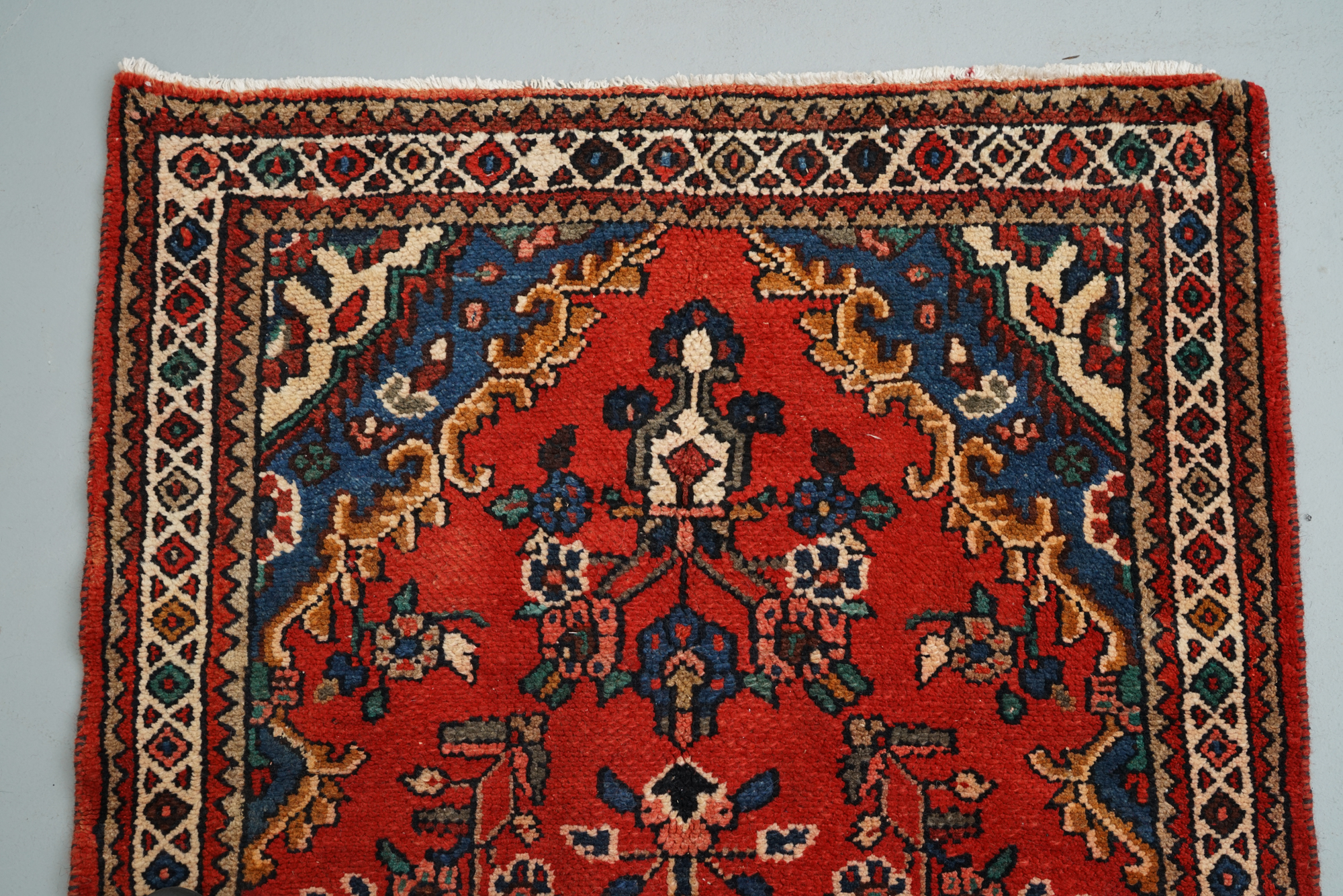 Hand-Knotted Persian Hamadan Wool Carpet Runner