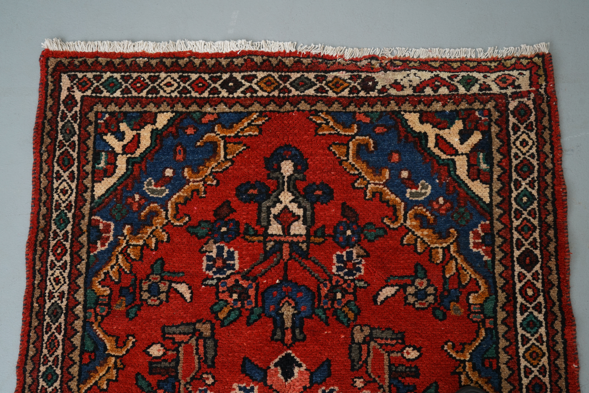 Hand-Knotted Persian Hamadan Wool Carpet Runner