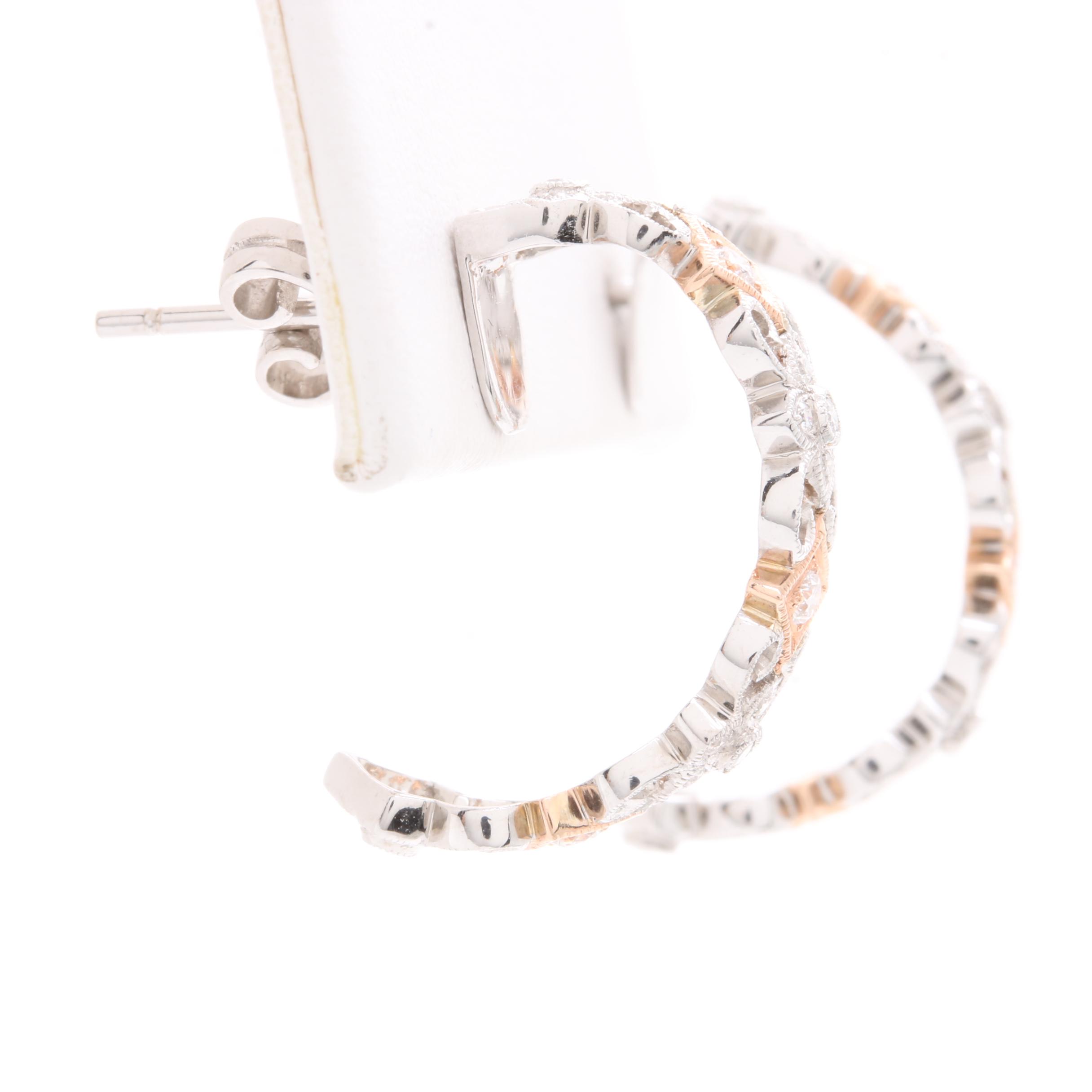 Shane Co. 14K White and Rose Gold Diamond C-Hoop Earrings