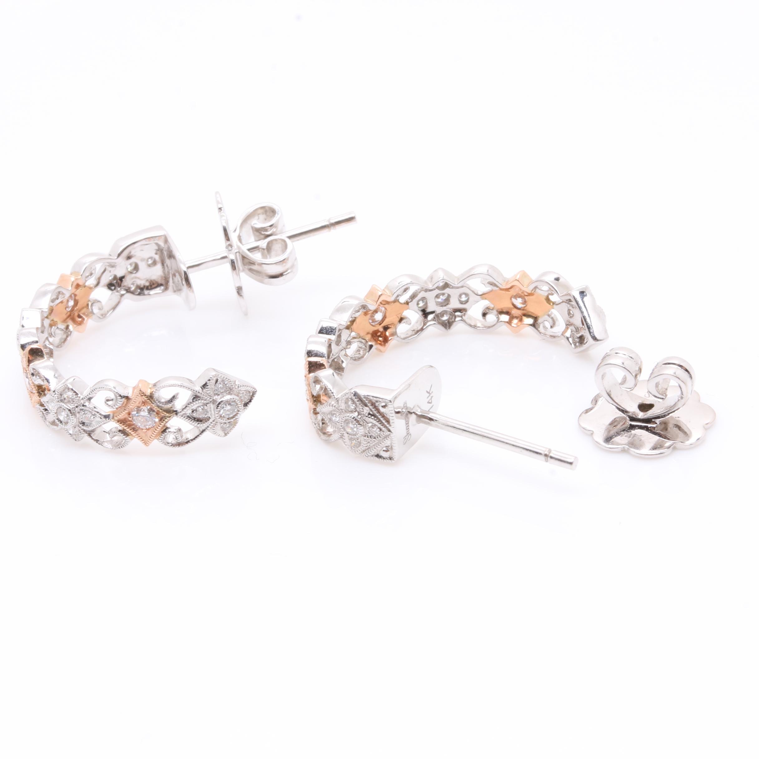 Shane Co. 14K White and Rose Gold Diamond C-Hoop Earrings