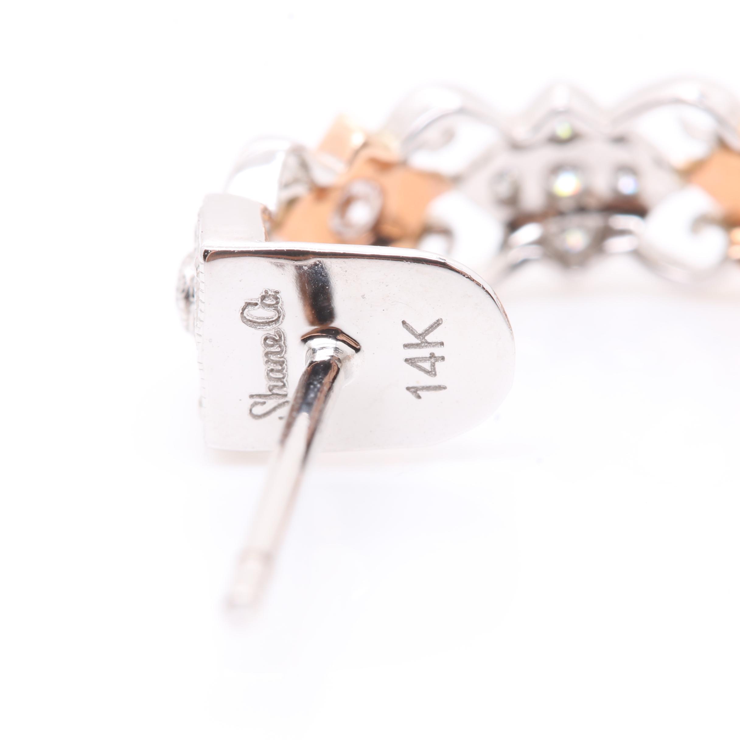 Shane Co. 14K White and Rose Gold Diamond C-Hoop Earrings