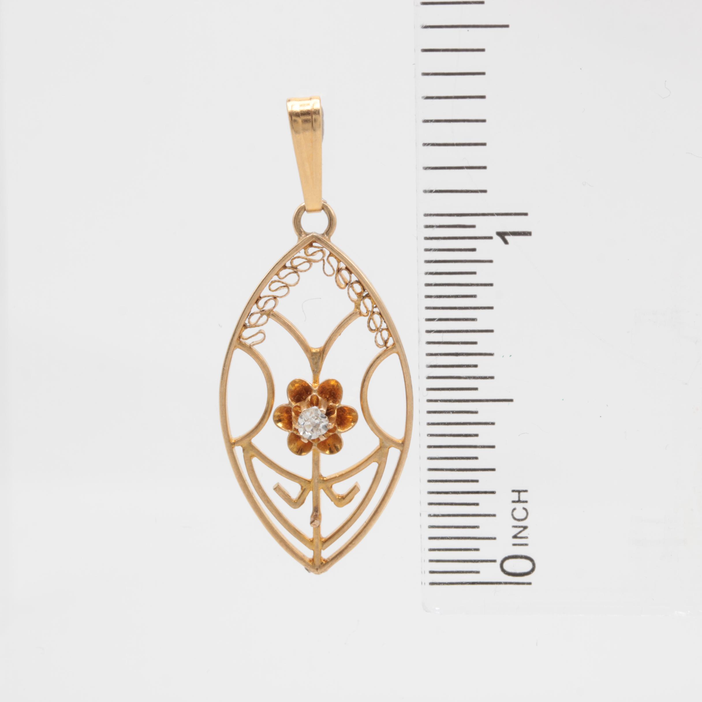 14K Yellow Gold Diamond Pendant