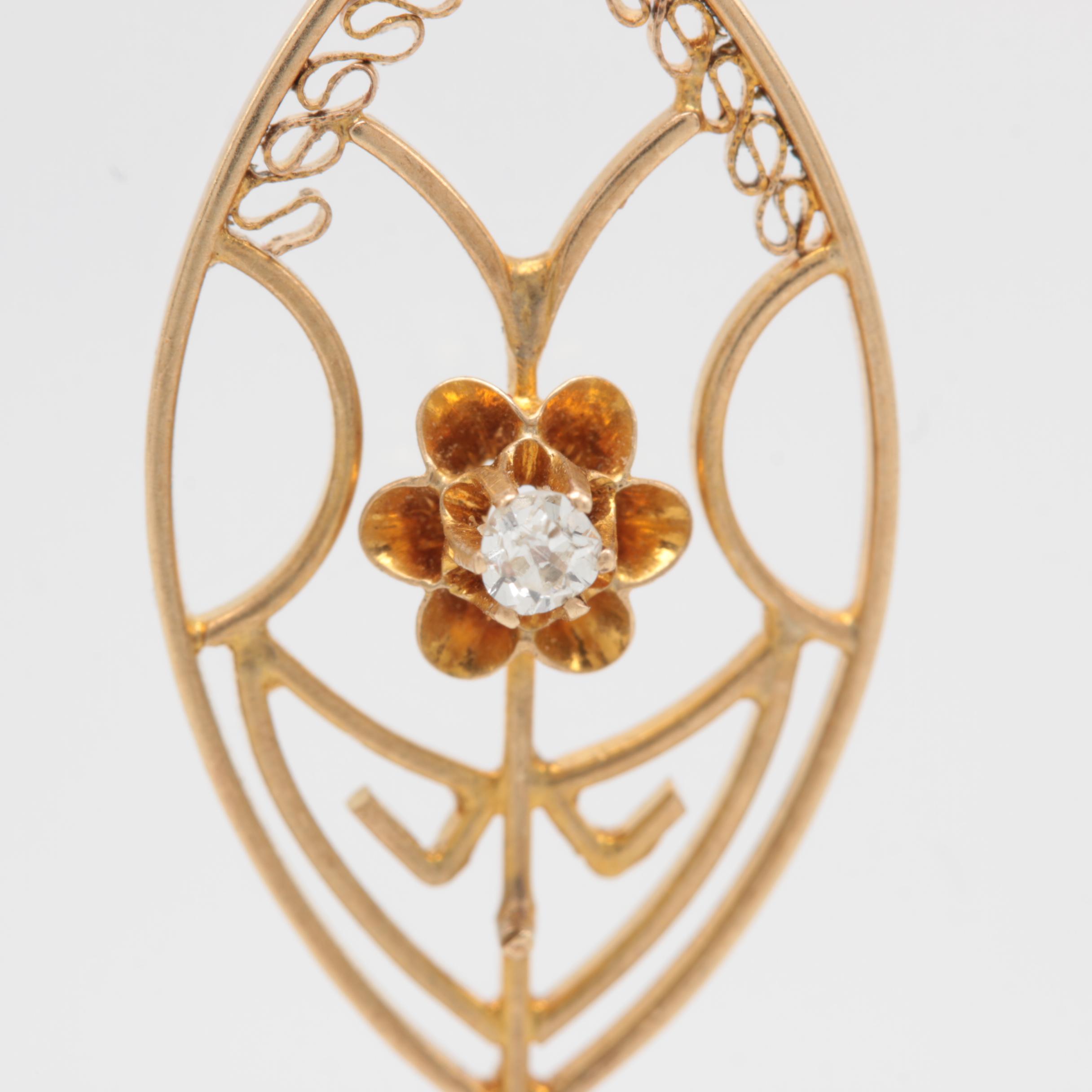 14K Yellow Gold Diamond Pendant