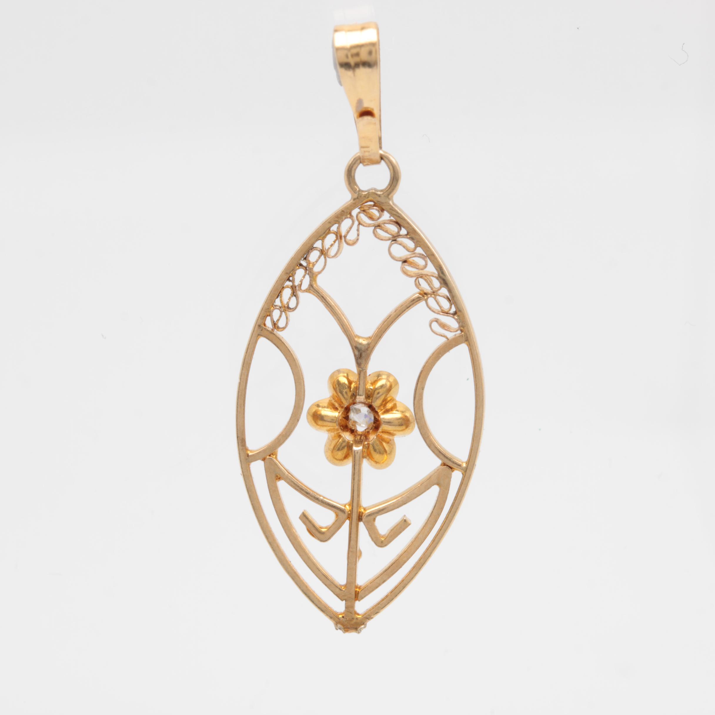14K Yellow Gold Diamond Pendant