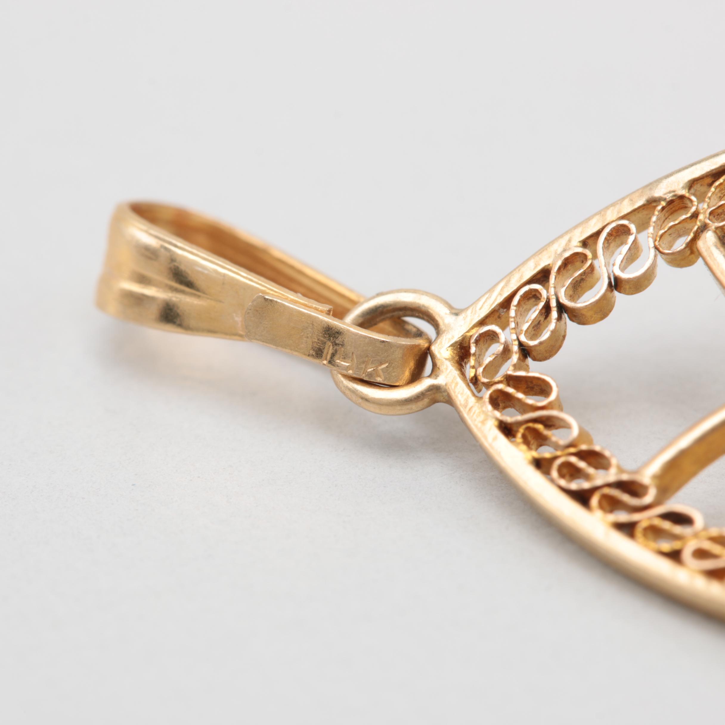 14K Yellow Gold Diamond Pendant