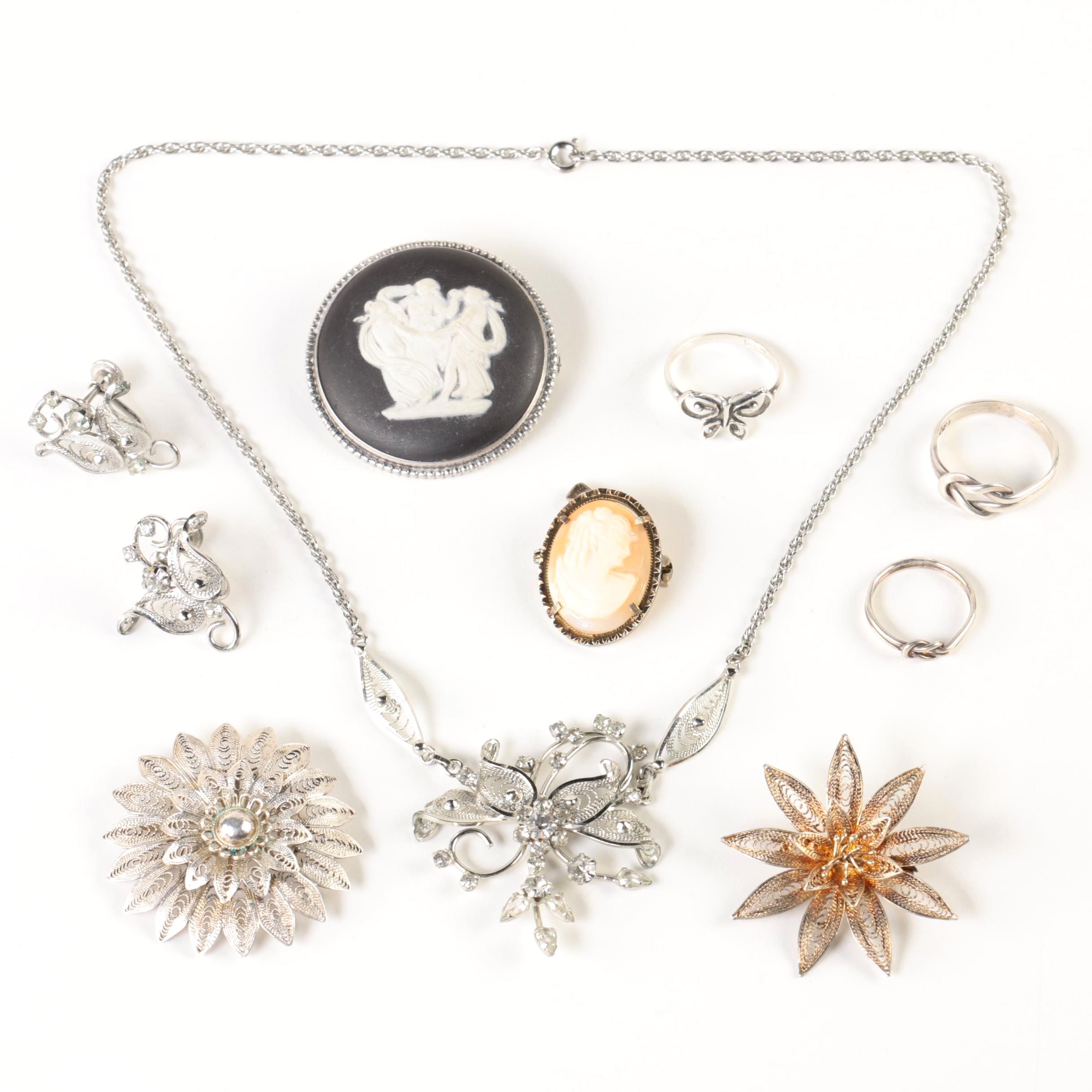 Assorted 800 and 925 Silver Gemstone Jewelry Including Wedgwood