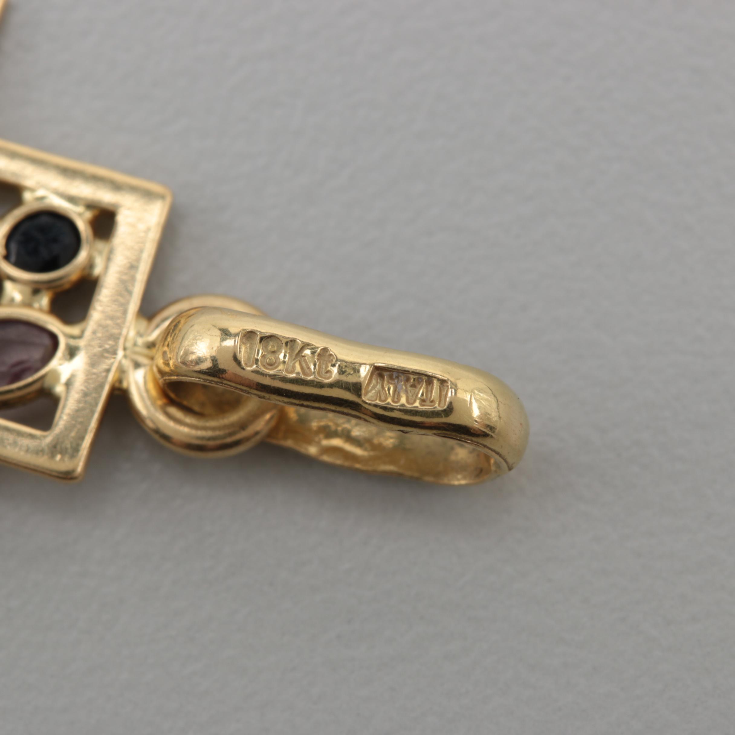 18K Yellow Gold Ruby and Blue Sapphire Cross Pendant