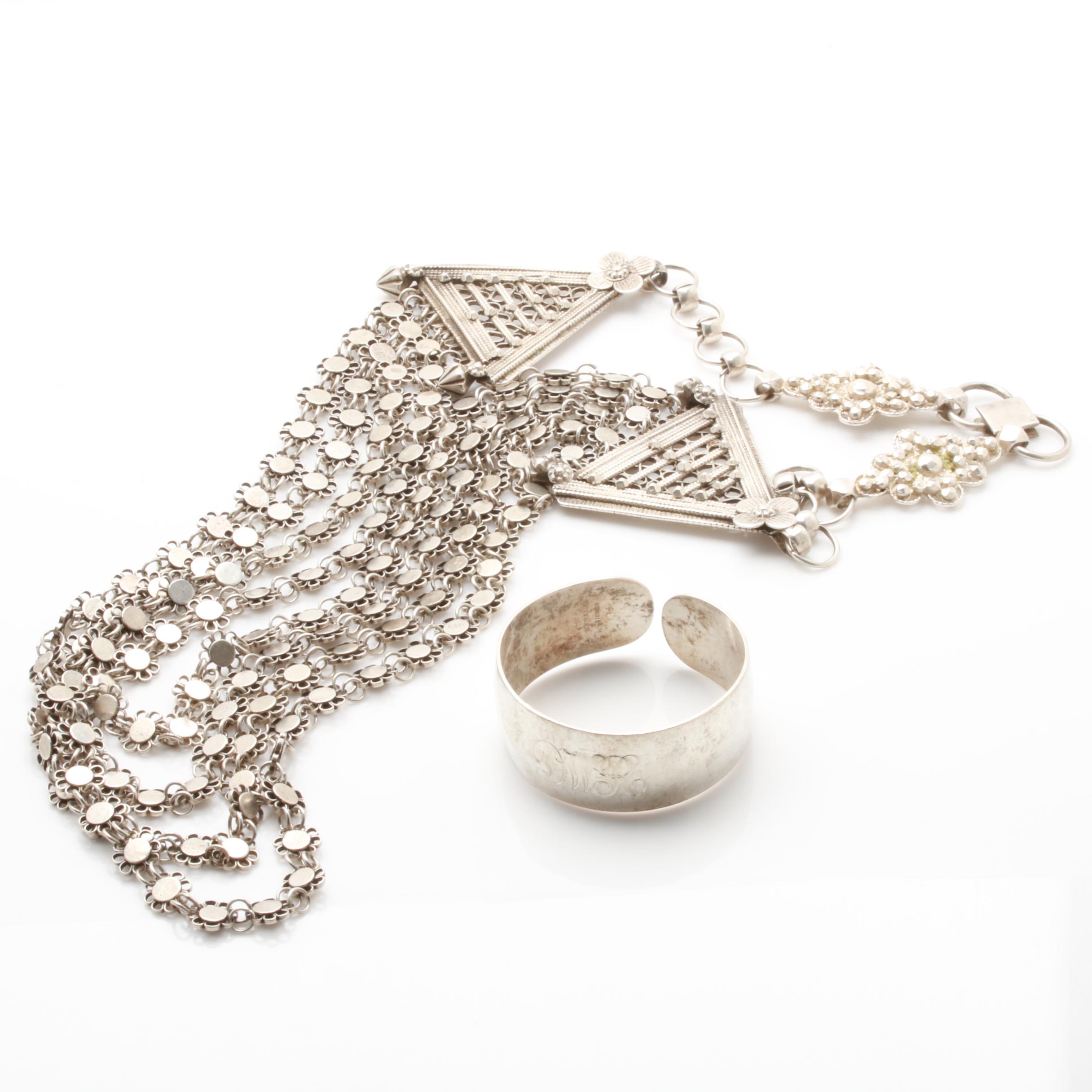S. Kirk & Son Sterling Silver Cuff Bracelet and 800 Silver Necklace