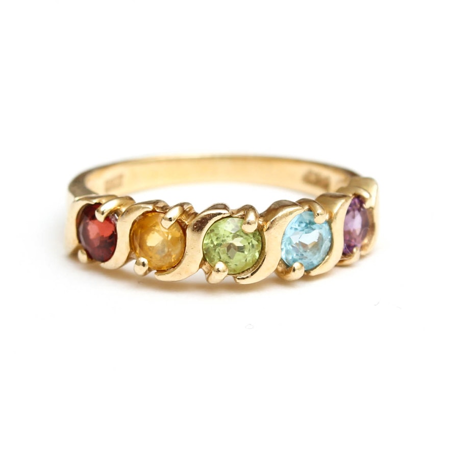 14K Yellow Gold Ring with Gemstones