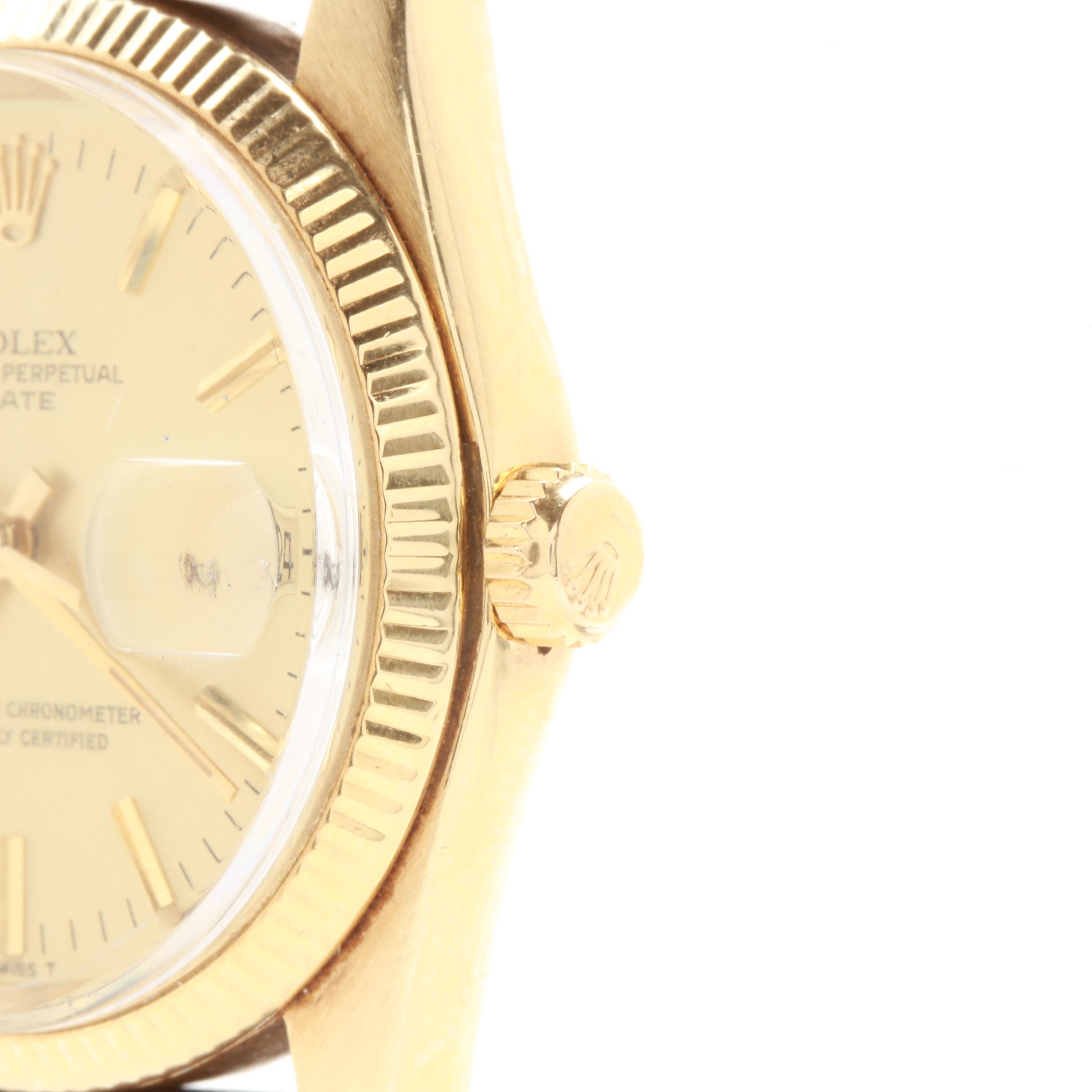 Rolex 14K Yellow Gold Watch with Brown Leather Strap