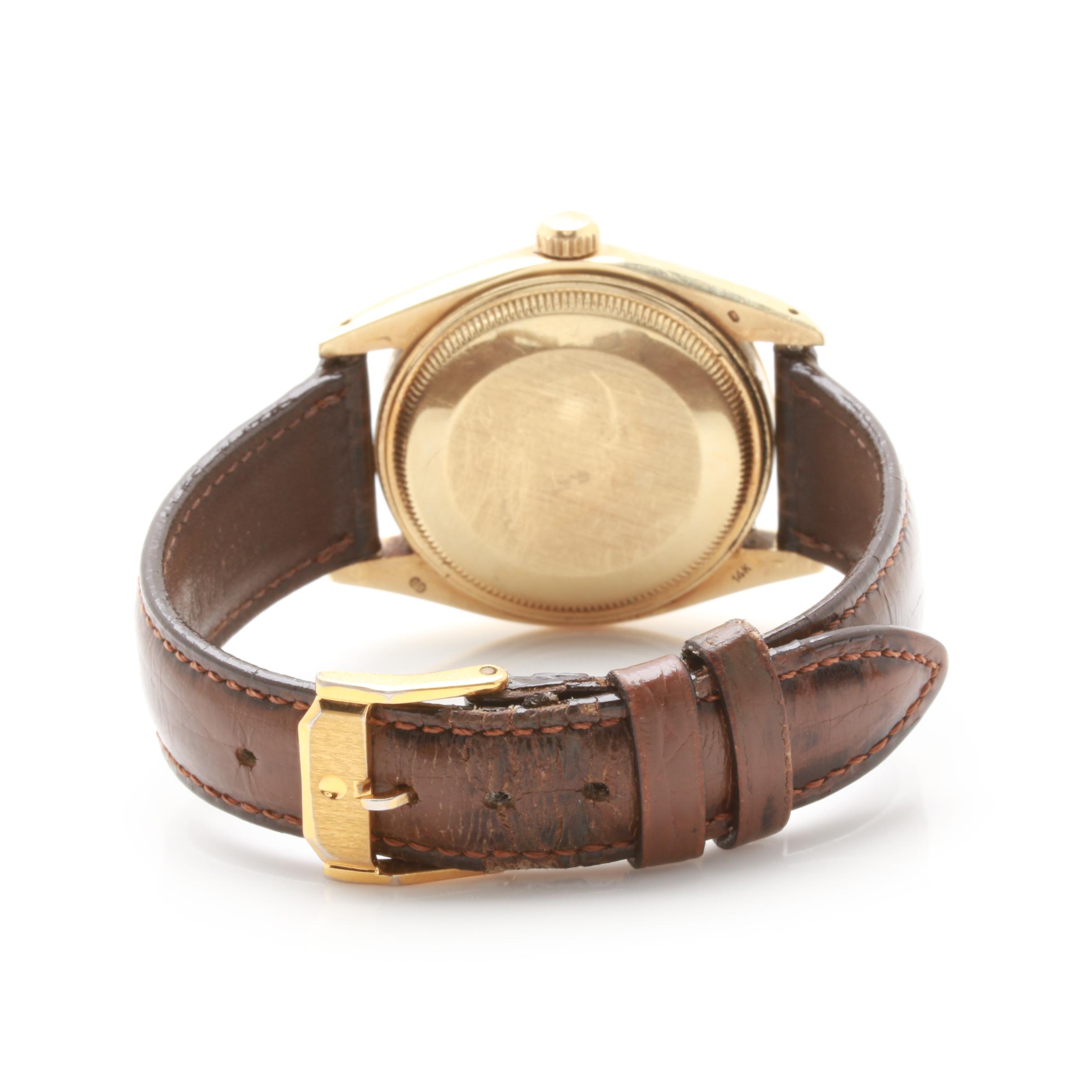 Rolex 14K Yellow Gold Watch with Brown Leather Strap