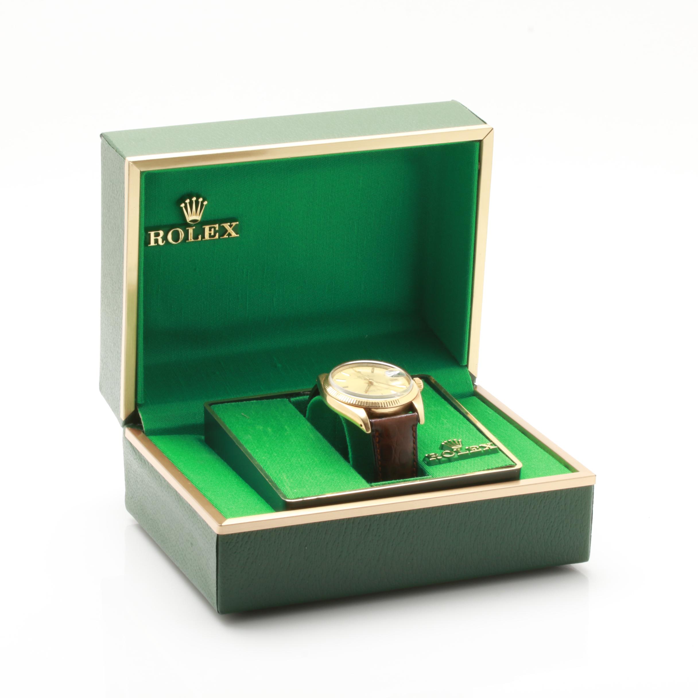 Rolex 14K Yellow Gold Watch with Brown Leather Strap