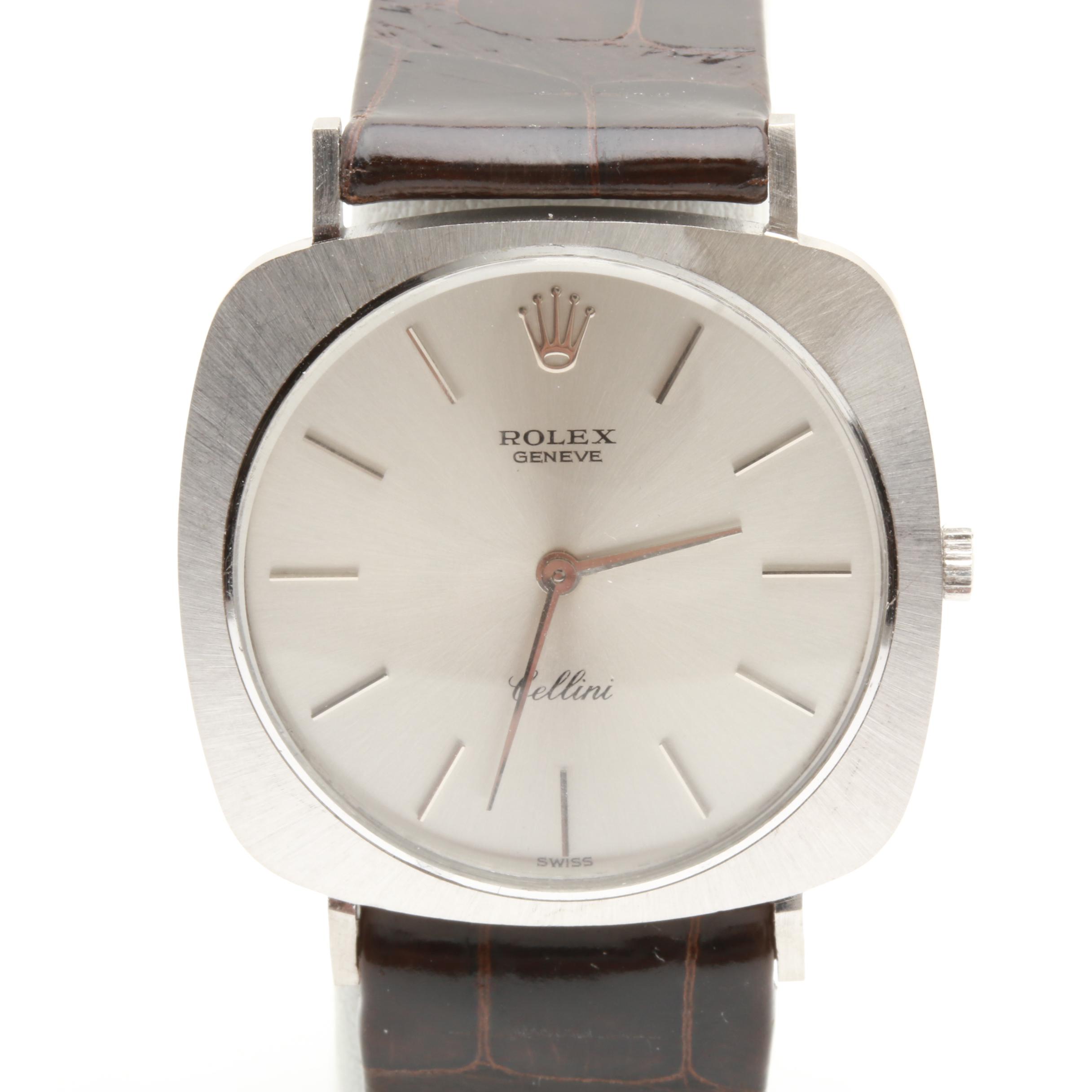 Rolex 18K White Gold Crocodile Strap Watch