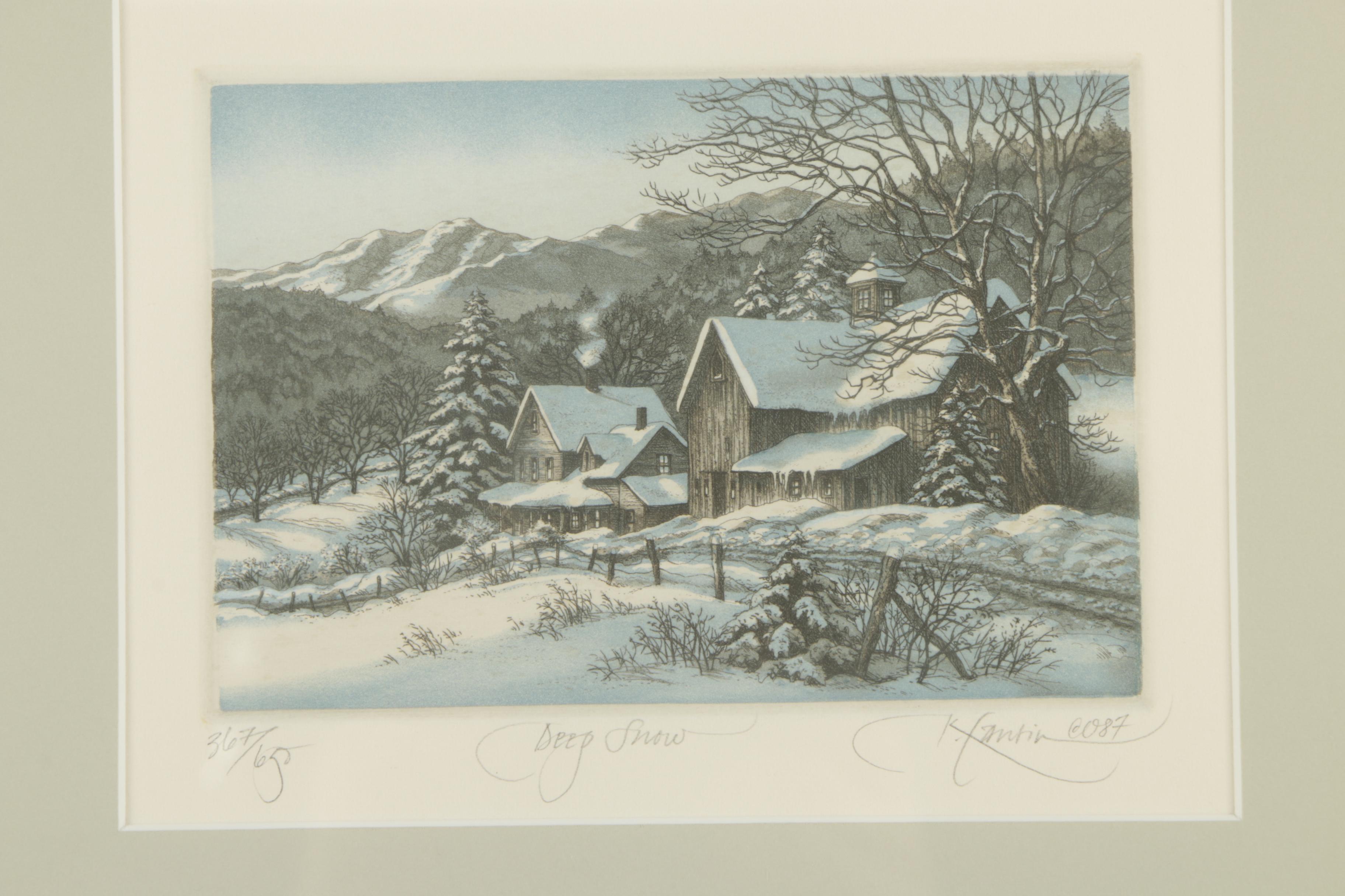 Kathleen Cantin 1987 Color Etching "Deep Snow"