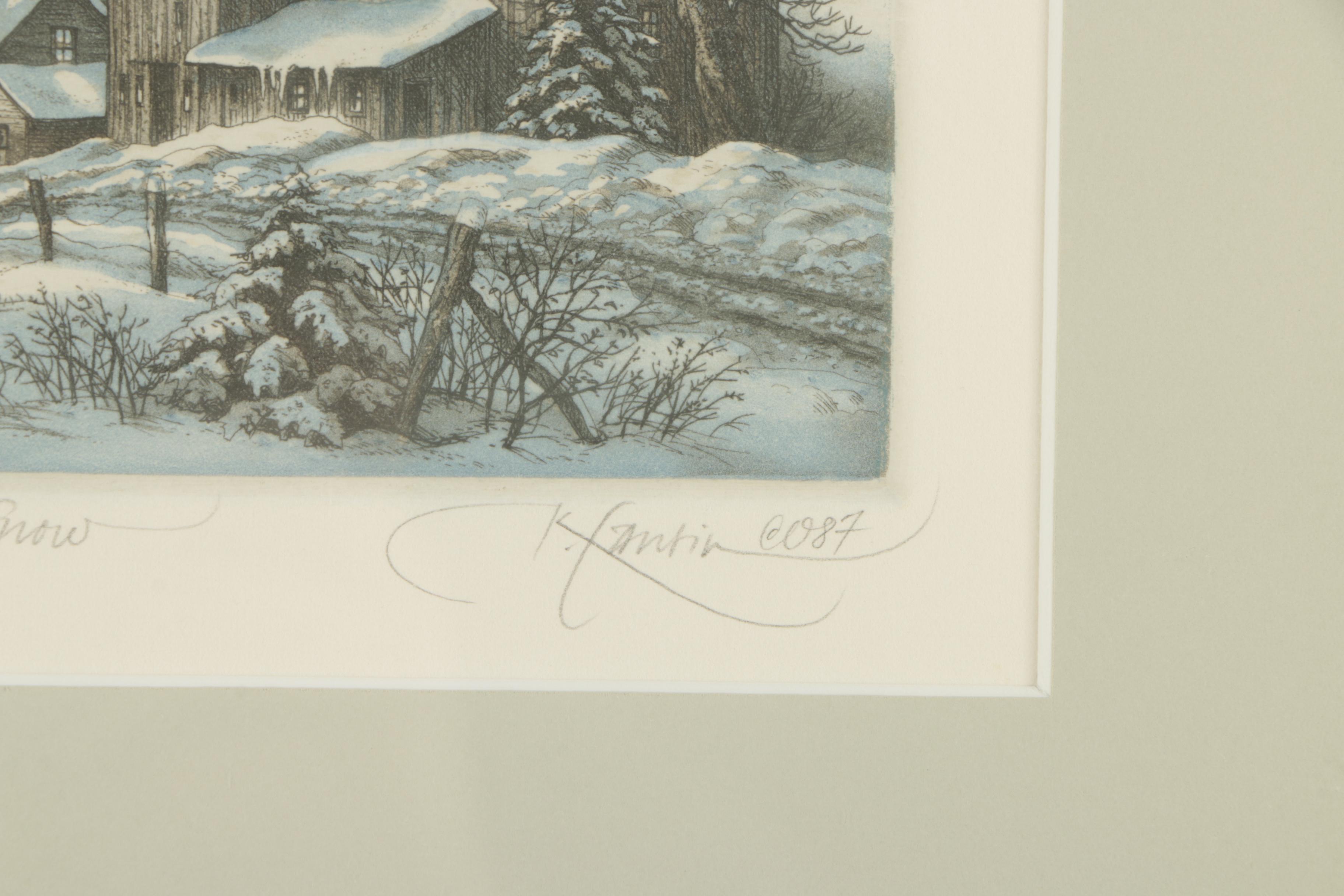 Kathleen Cantin 1987 Color Etching "Deep Snow"