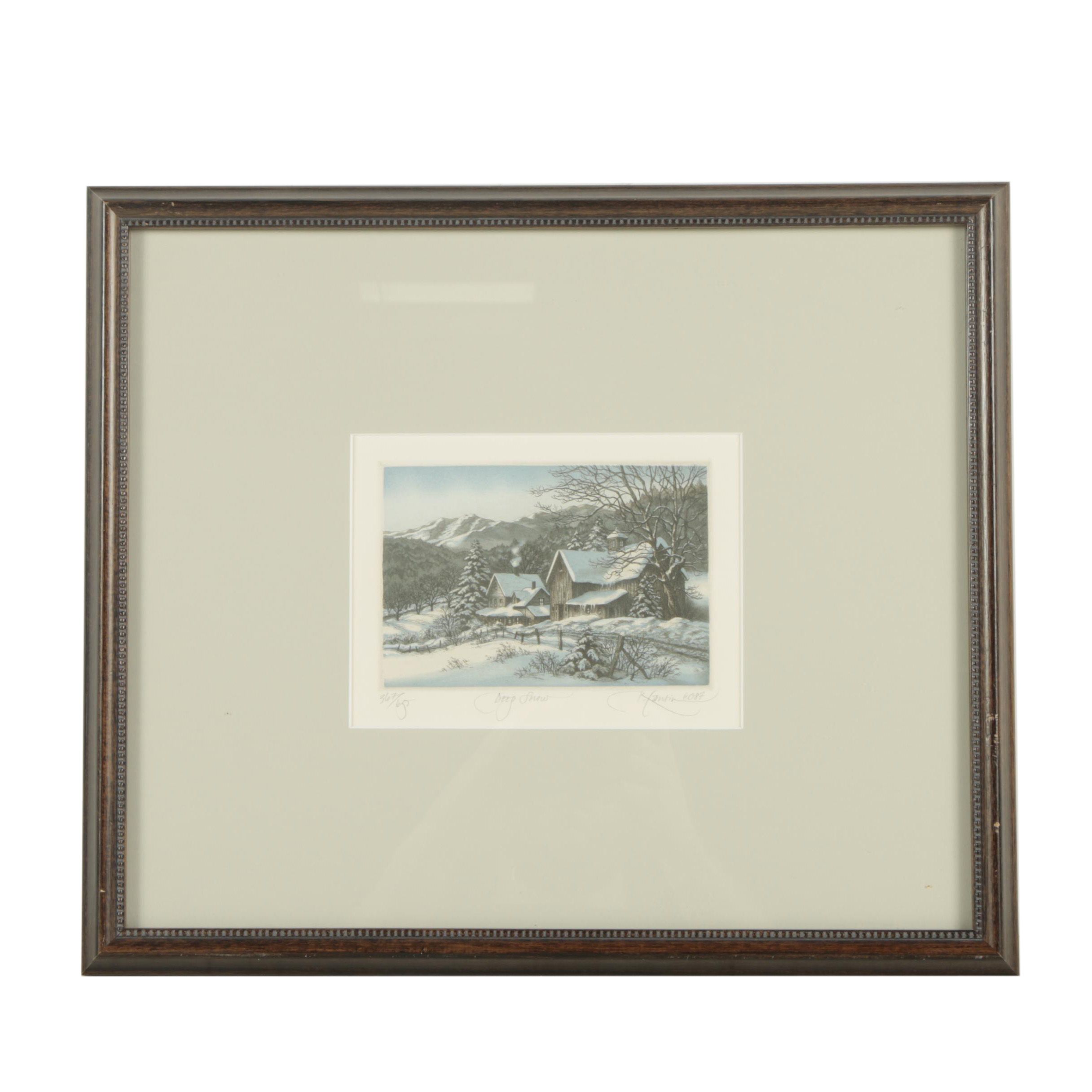 Kathleen Cantin 1987 Color Etching "Deep Snow"