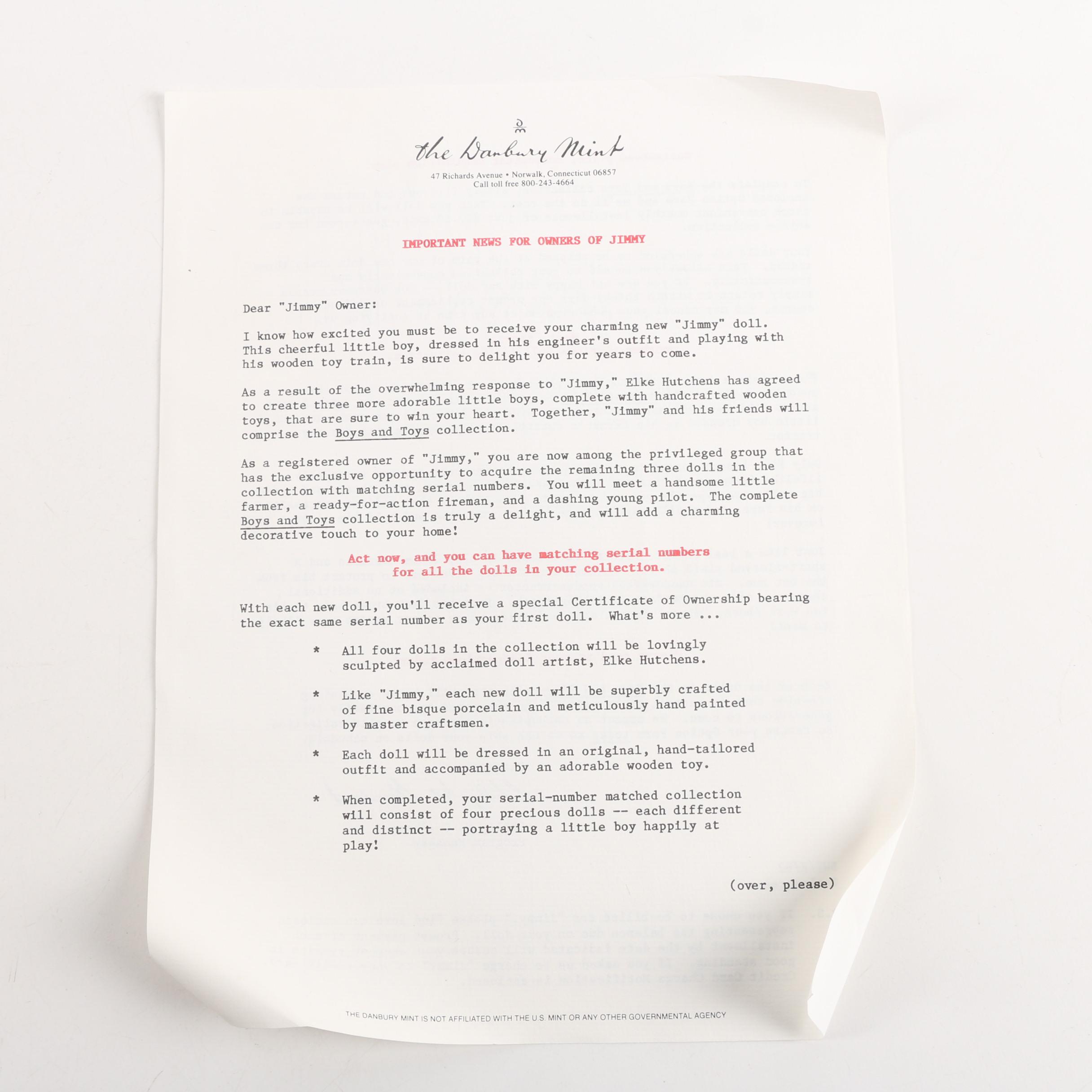 The Danbury Mint "Jimmy" Doll by Elke Hutchens