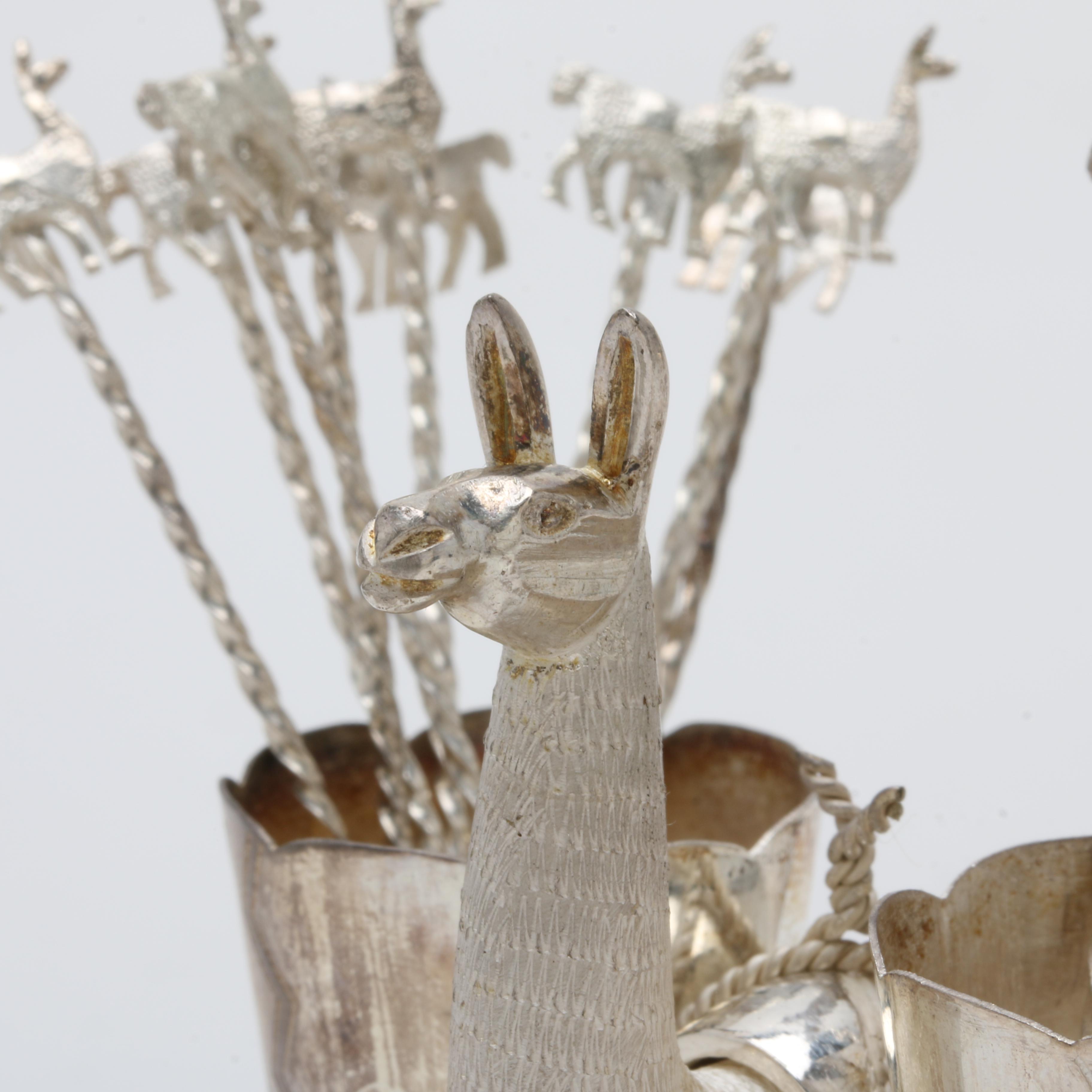 Peruvian MML Sterling Silver Llama Stand and Cocktail Picks