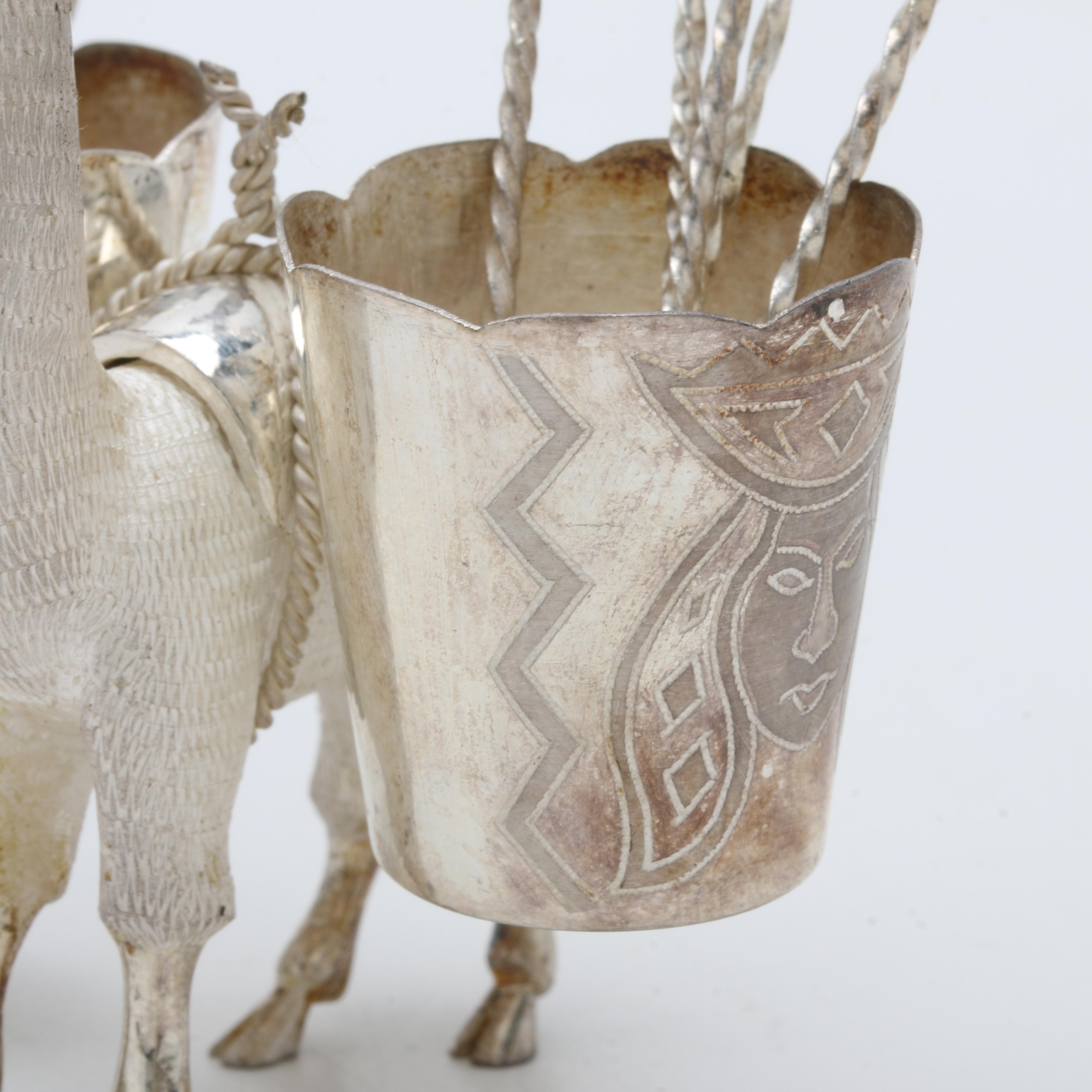 Peruvian MML Sterling Silver Llama Stand and Cocktail Picks