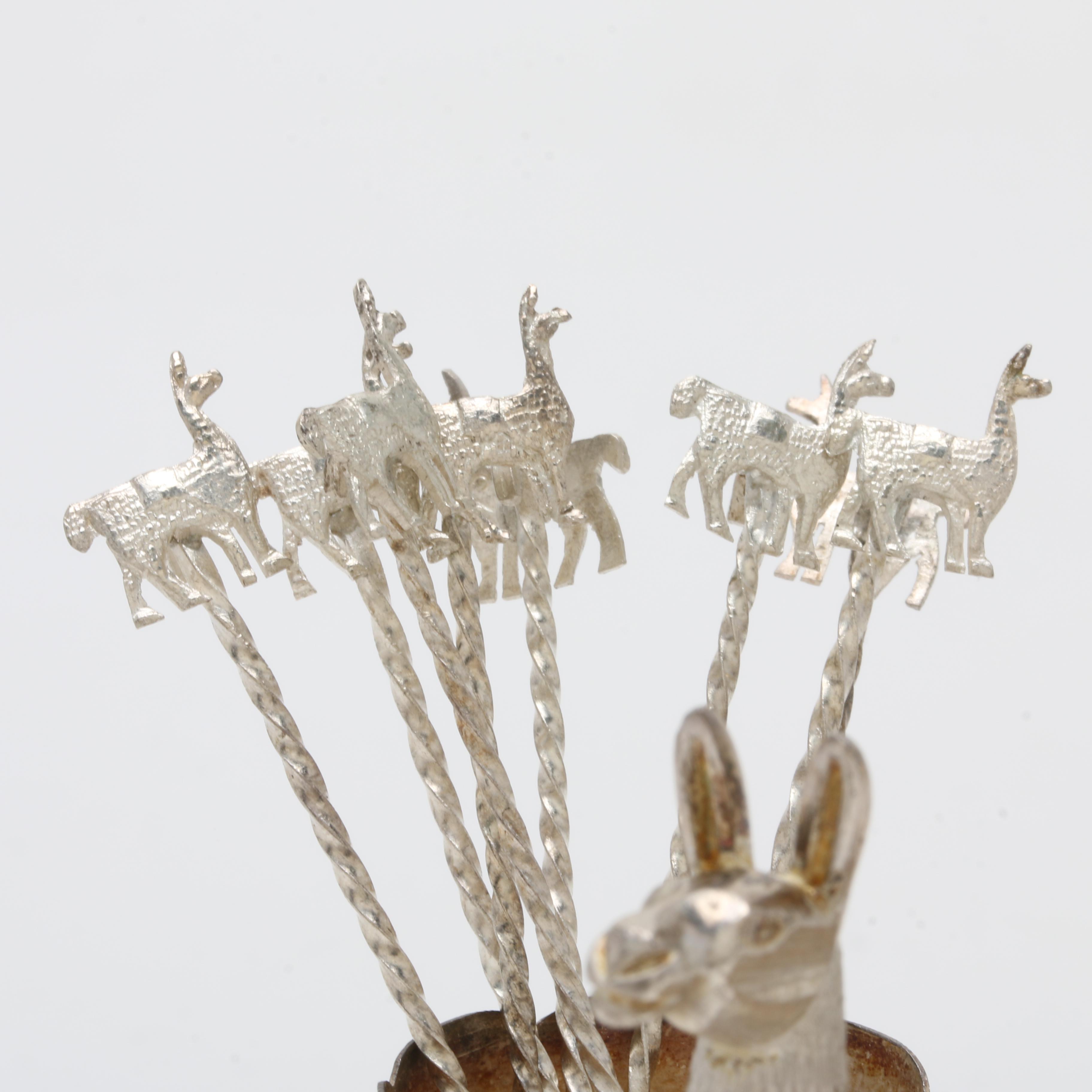Peruvian MML Sterling Silver Llama Stand and Cocktail Picks