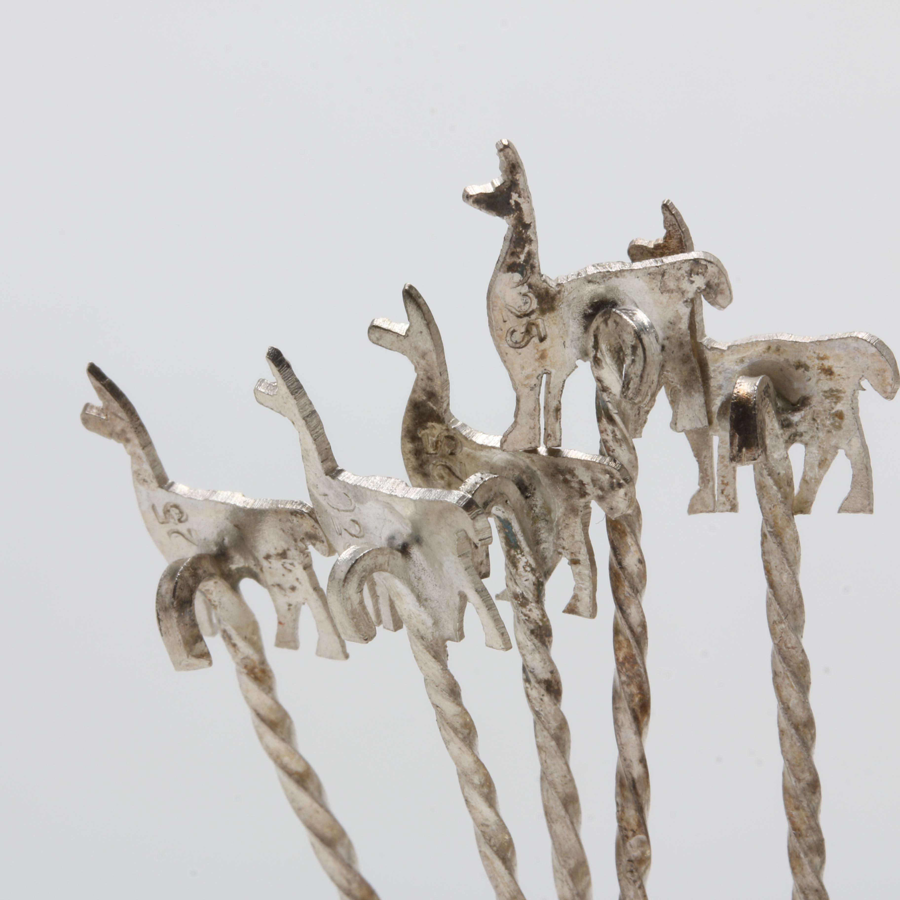 Peruvian MML Sterling Silver Llama Stand and Cocktail Picks