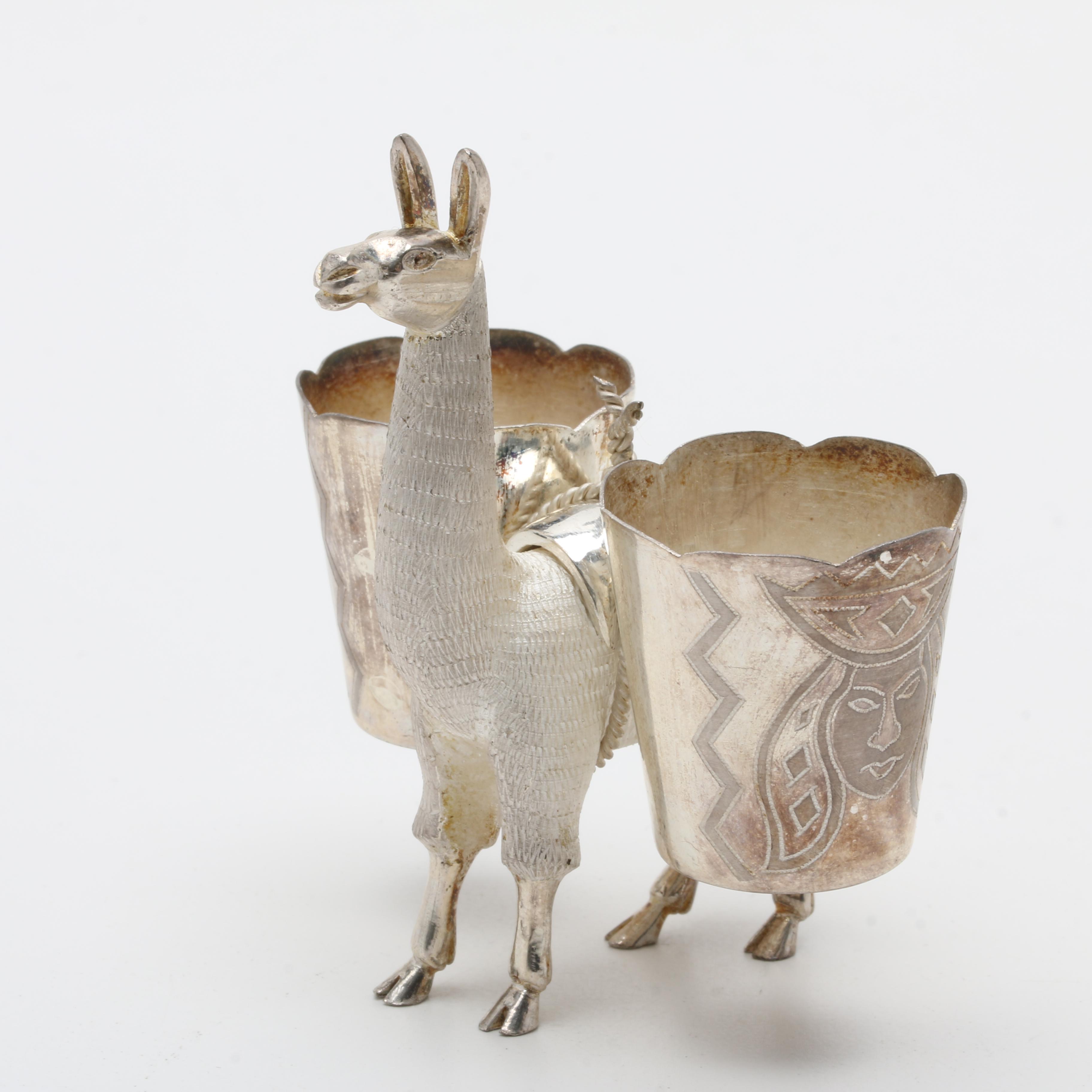 Peruvian MML Sterling Silver Llama Stand and Cocktail Picks