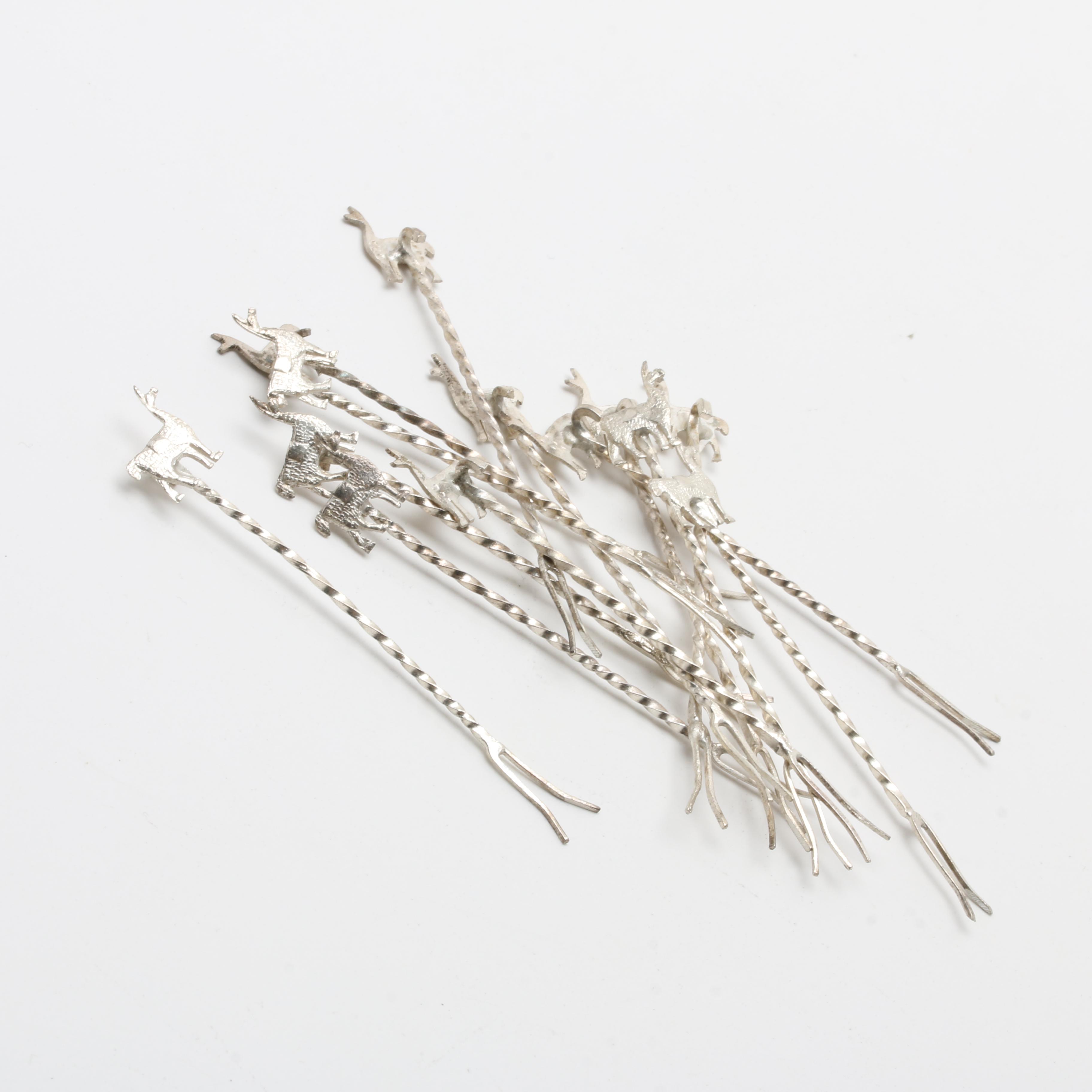Peruvian MML Sterling Silver Llama Stand and Cocktail Picks