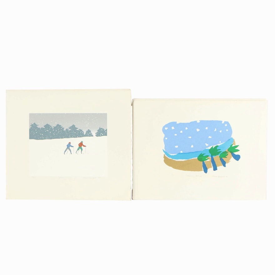 Anne Sargent Serigraphs "Skiers" and "Sleeping Beach"